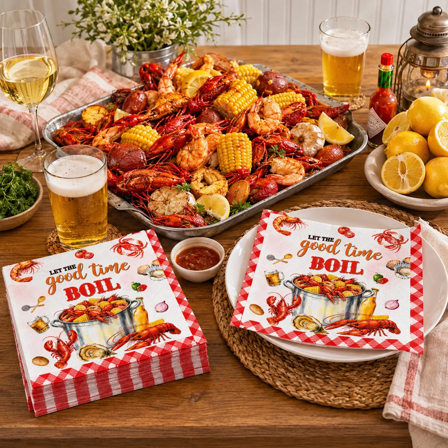 50Pcs Seafood Boil Napkins, Shrimp & Crawfish Boil Party Supplies, 6.5 Inch