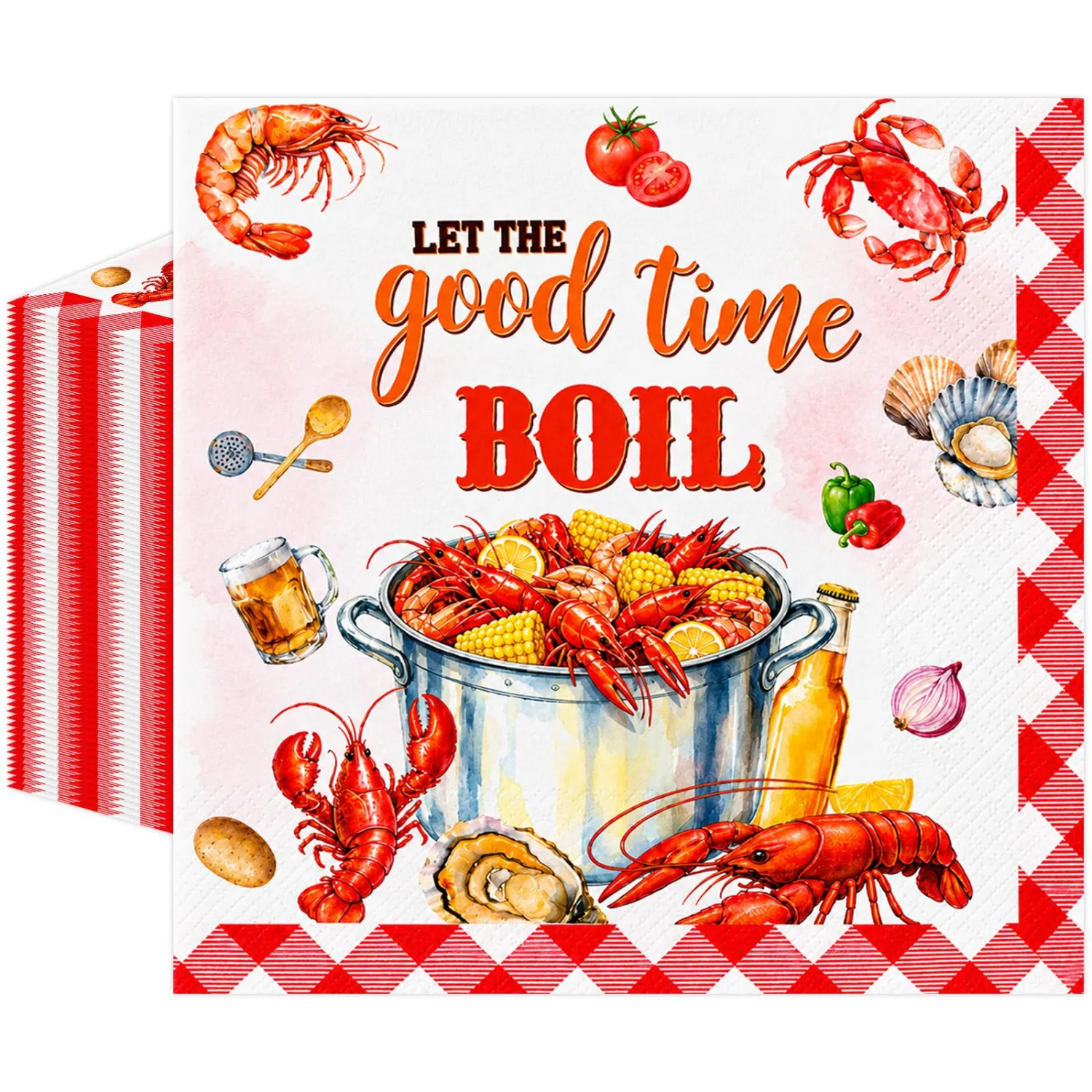50Pcs Seafood Boil Napkins, Shrimp & Crawfish Boil Party Supplies, 6.5 Inch