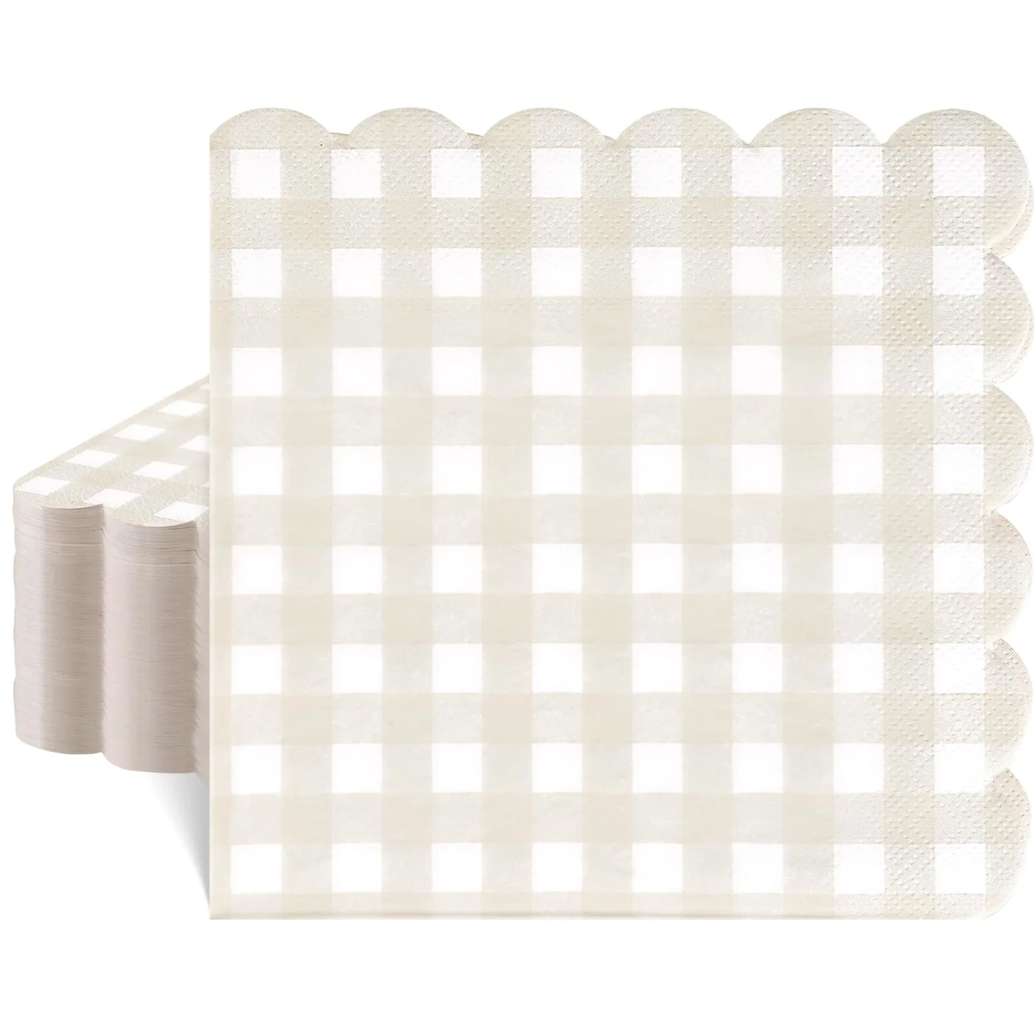 80 Pcs Beige Gingham Napkins 6.5 Inch Ivory Plaid Paper Napkins