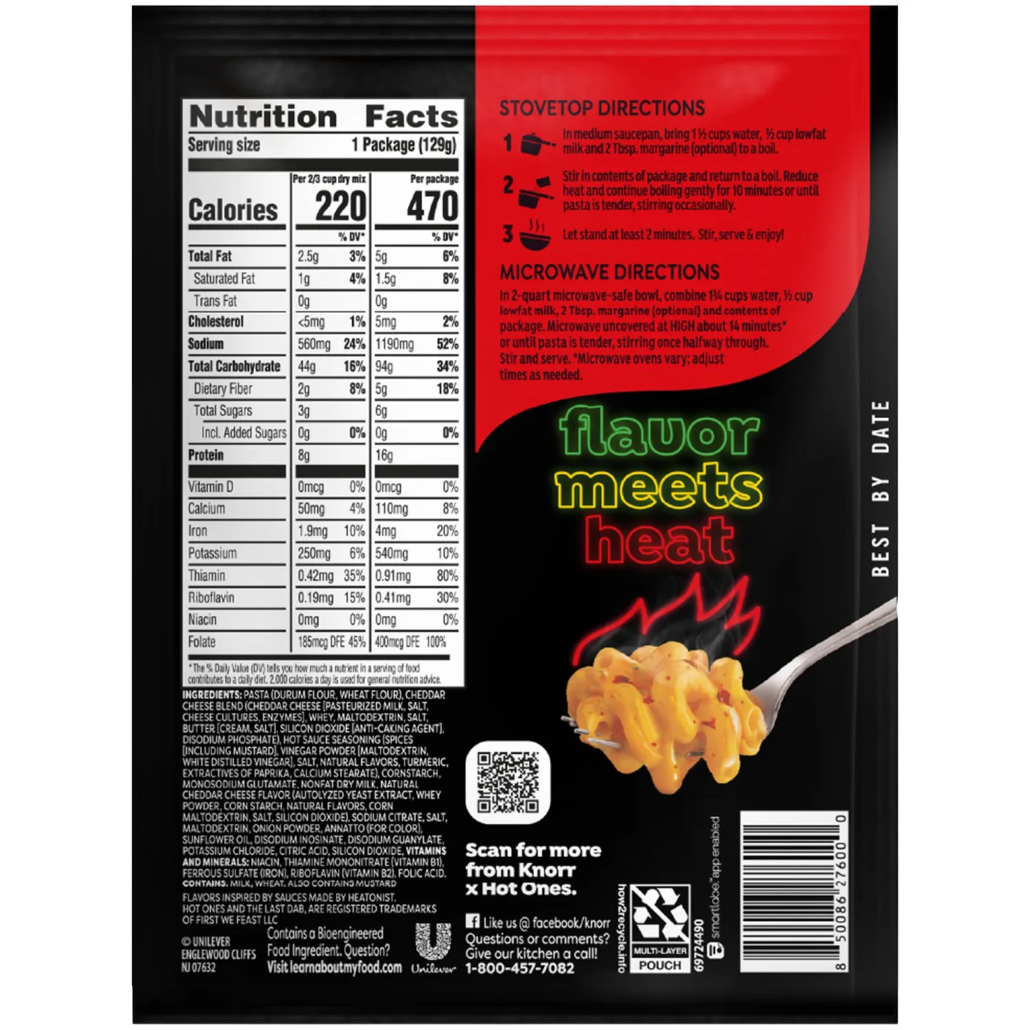Knorr Pasta Sides, Hot Ones Cheesy Cheddar Pasta, 3-Pack, 4.6 Oz Ea