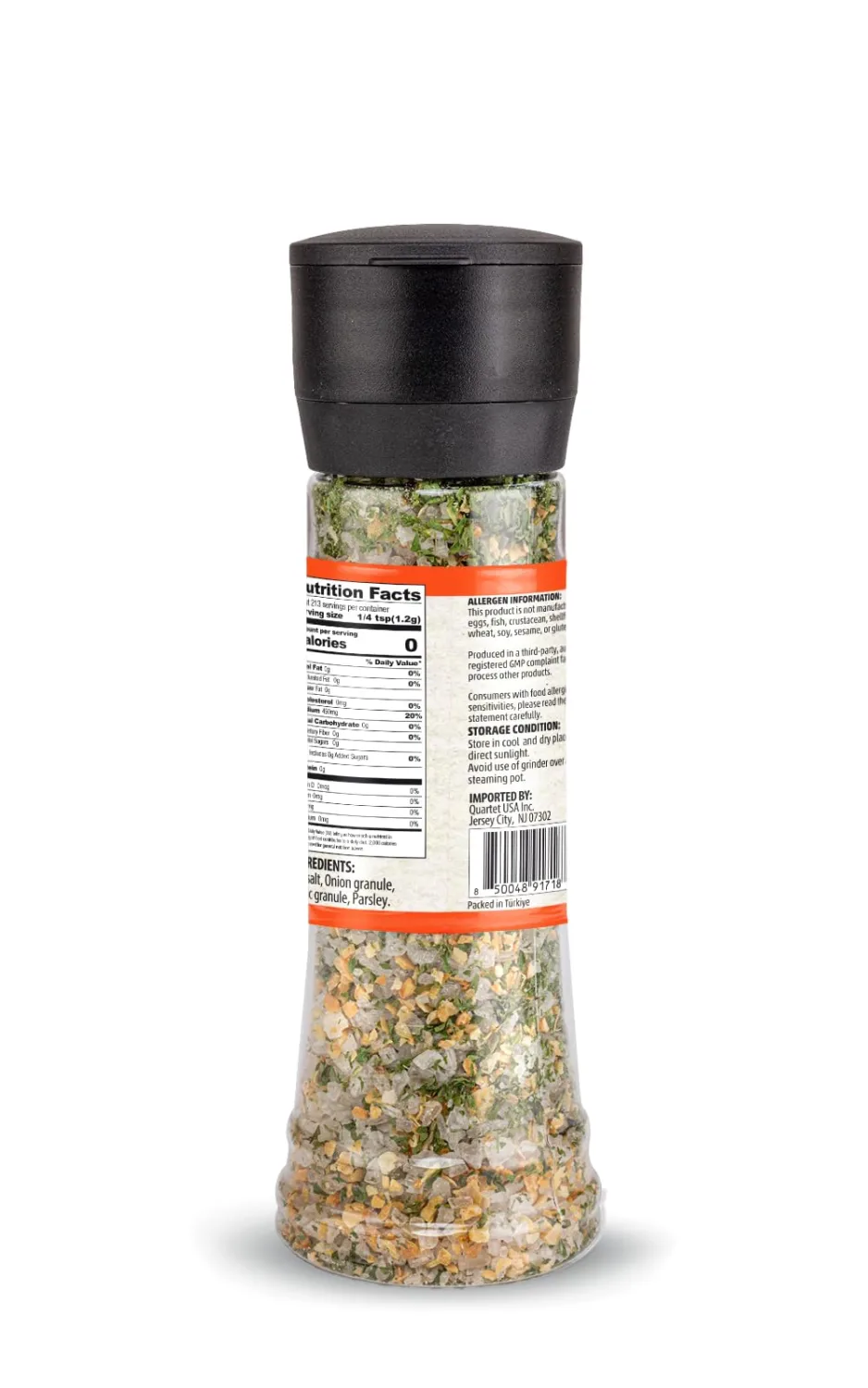 Bake & Tango Natural Garlic Sea Salt with Grinder, High-Tech Grinder Artisan Garlic Salt with Parsley for Cooking, Seasoning, Grilling & Baking, No Preservatives or Additives, 9 oz
