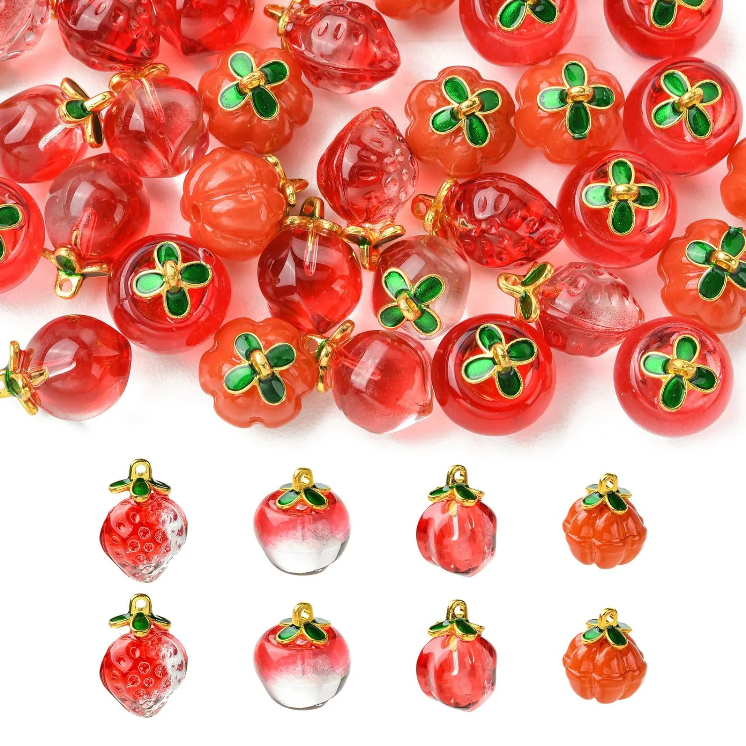 Fruit Food Strawberry Cherry Lemon Glass Seed Beaded Charms for Jewelry, Necklace, Bracelets, Earrings Making