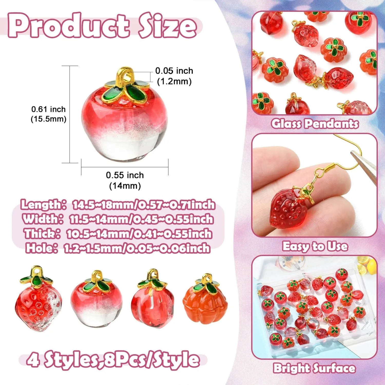 Fruit Food Strawberry Cherry Lemon Glass Seed Beaded Charms for Jewelry, Necklace, Bracelets, Earrings Making