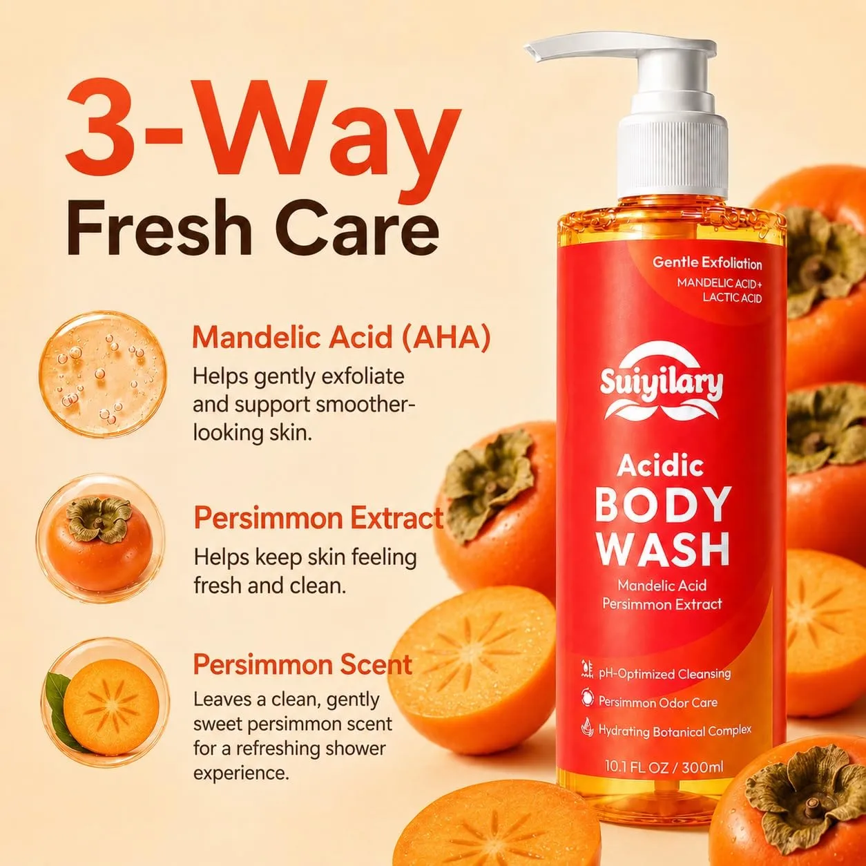 Acidic Body Wash with Mandelic Acid & Persimmon Extract, 10.1 Fl Oz