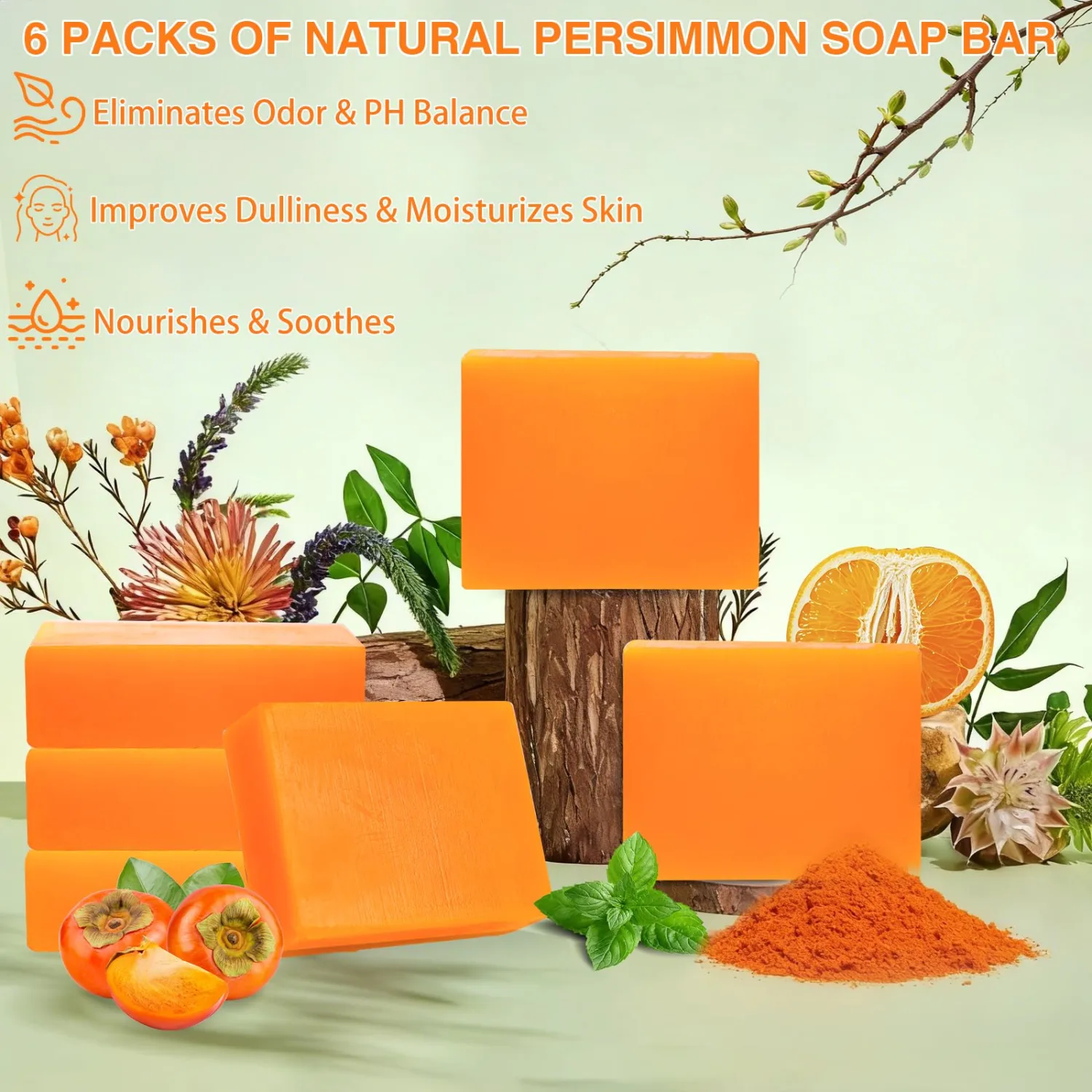 MR.A 6Pack Persimmon Soap Bar for Old People Smell Body Odor