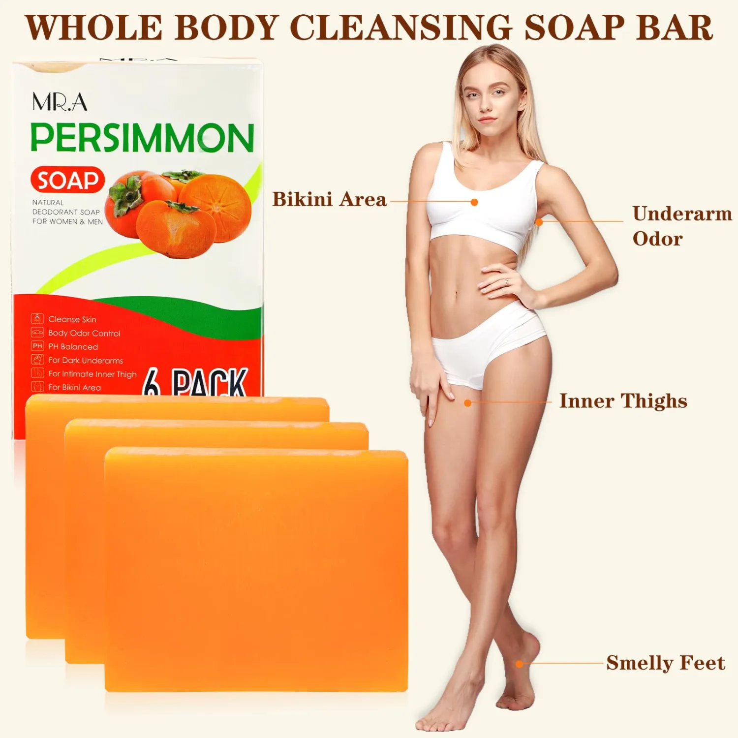 MR.A 6Pack Persimmon Soap Bar for Old People Smell Body Odor