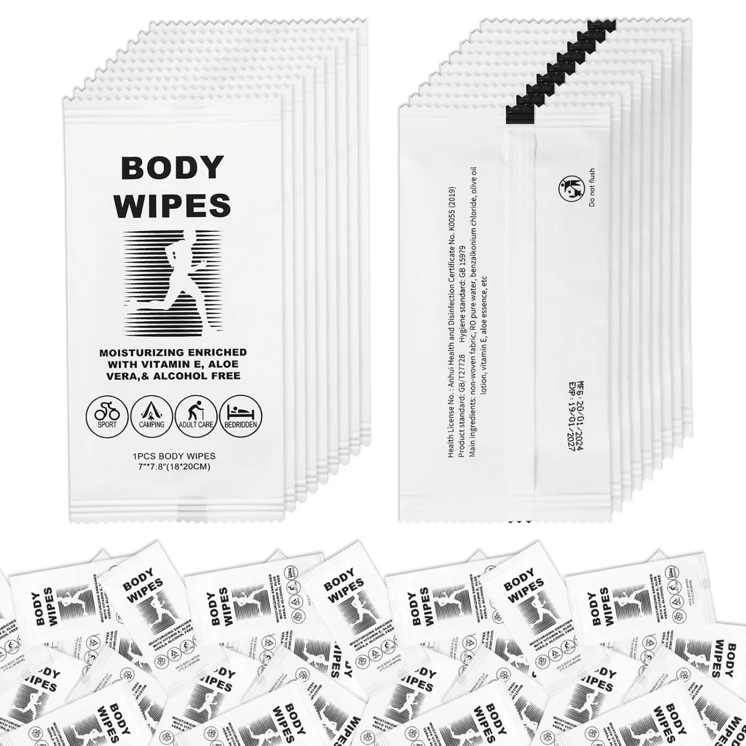 50 Body Wipes Individually Wrapped Face and Body Wipes for Women and Men