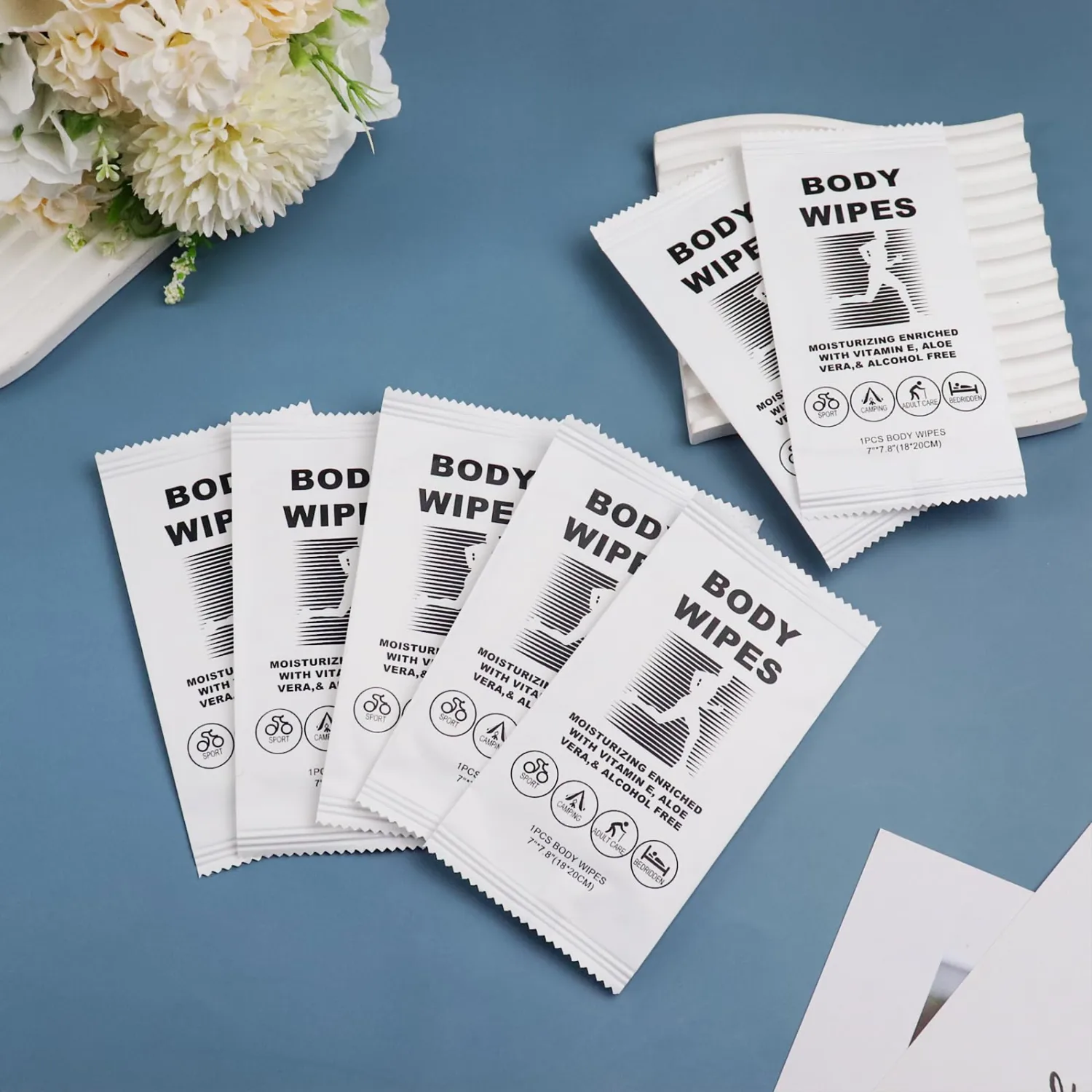 50 Body Wipes Individually Wrapped Face and Body Wipes for Women and Men