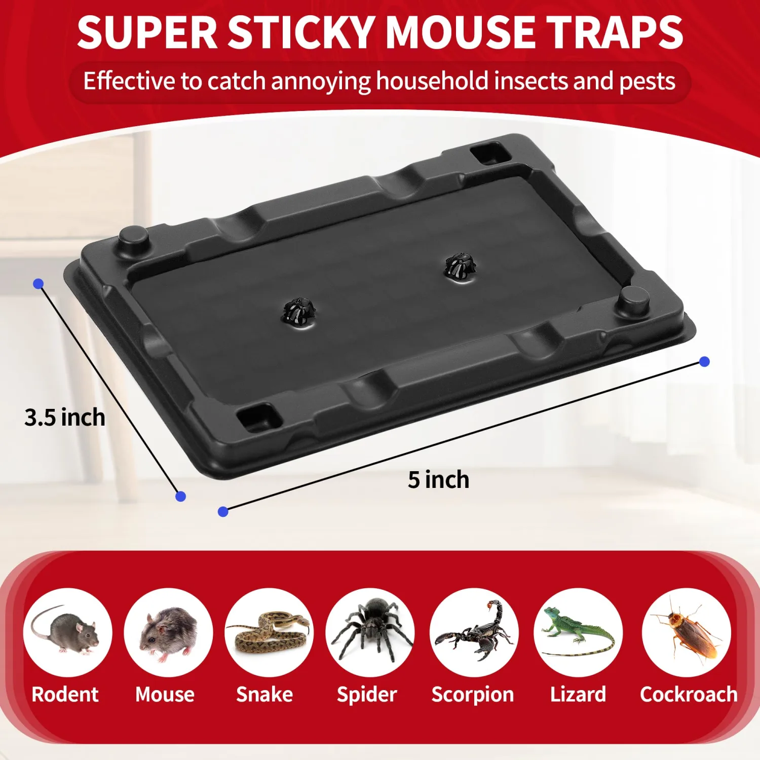 LULUCATCH Mouse Traps, 12 Pack Sticky Mouse Traps Indoor for Home, Pre-Baited Non-Toxic Bulk Glue Traps for Rats, Mice, Roach, Lizards, Pet Safe for Home & Garage, Easy to Use