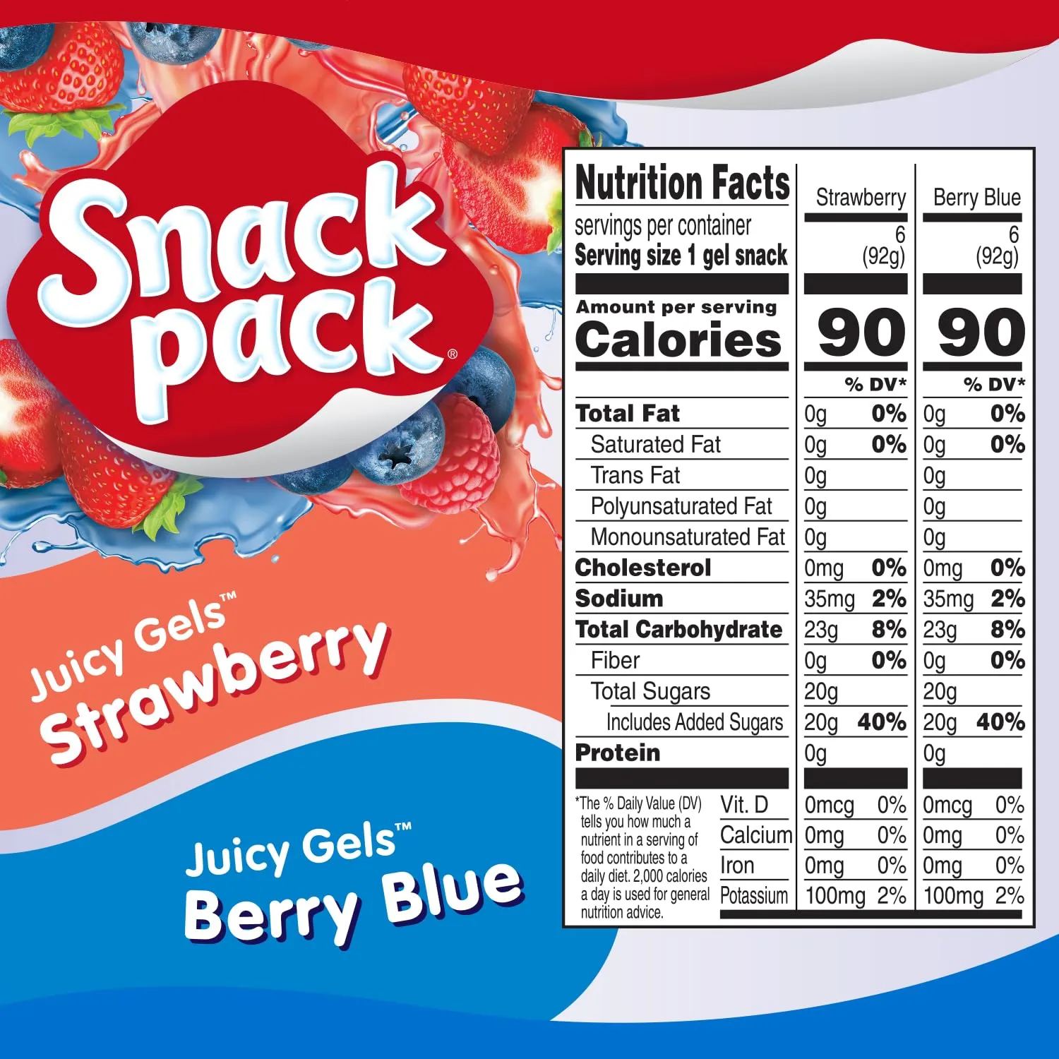 Snack Pack Strawberry and Berry Blue Flavored Juicy Gels Cups,3.25 oz.,12-Count Family Package,(Pack of 2)