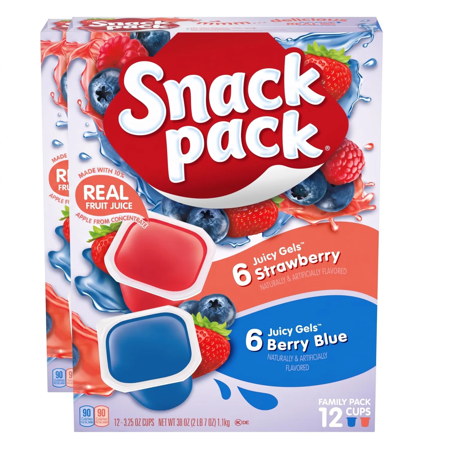 Snack Pack Strawberry and Berry Blue Flavored Juicy Gels Cups,3.25 oz.,12-Count Family Package,(Pack of 2)