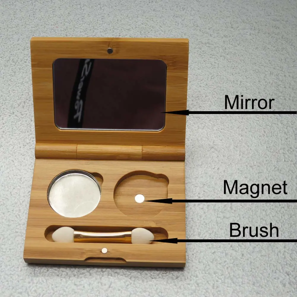 1 Piece Bamboo Empty Eye Shadow Case Box Double Grid Tinplate Palette Pans Bamboo Eyeshadow Case Magnetic Eyeshadow Palette Cosmetics Organizer Container with Makeup Brush for Eye Shadow Blush Powder
