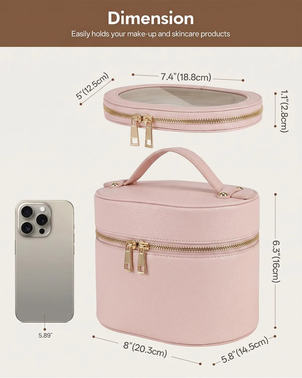 Prite 2 Pcs Makeup Bag Set Travel Cosmetic Case with Clear Pouch for Women