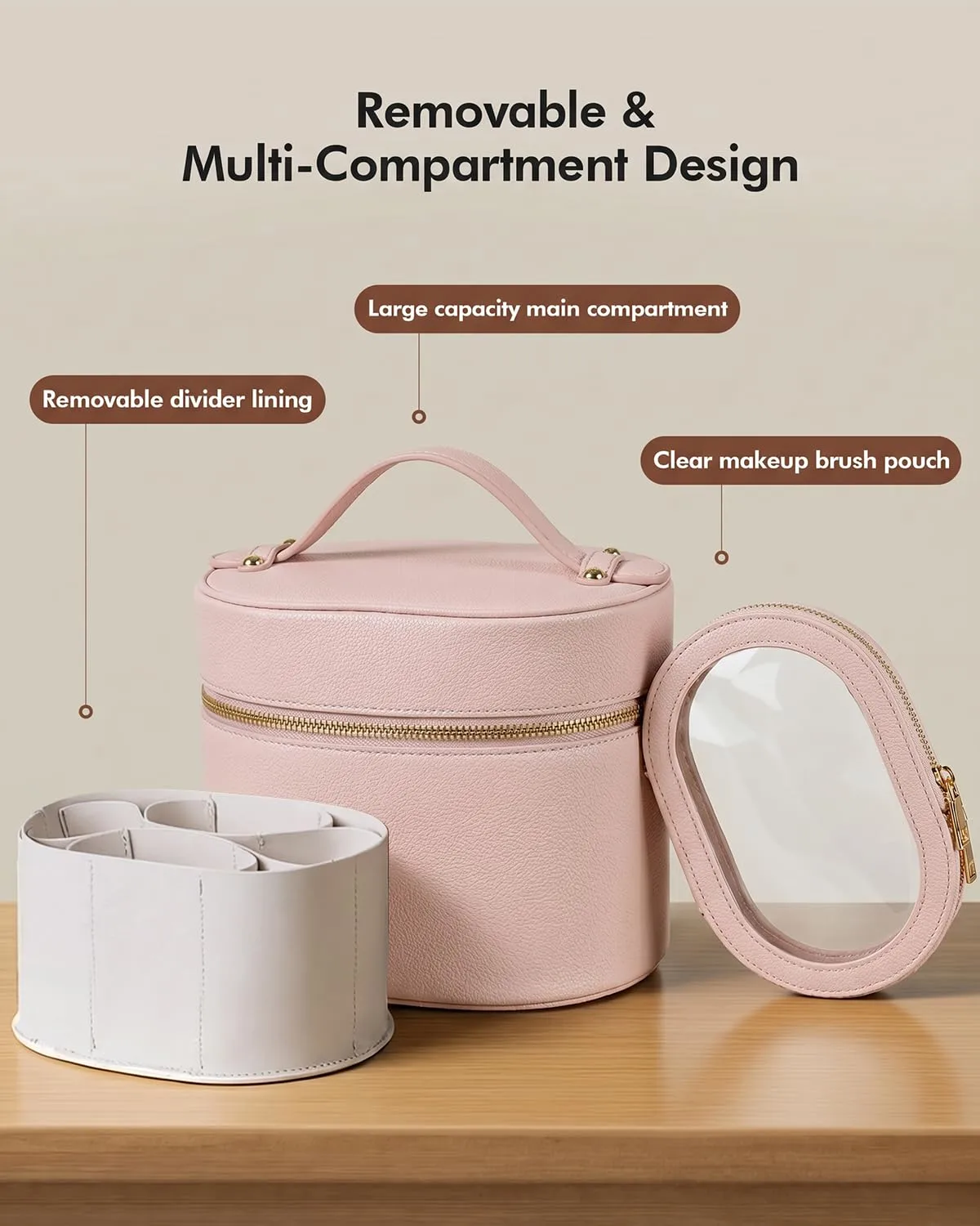 Prite 2 Pcs Makeup Bag Set Travel Cosmetic Case with Clear Pouch for Women