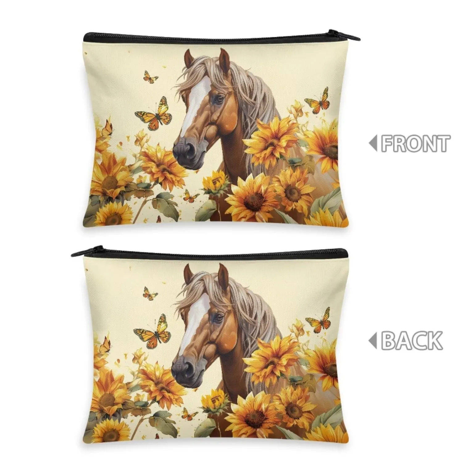 Flashideas Sunflower Horse Make Up Bag Makeup Organizer Bag for Travel Easy to Hold Portable Storage Bag Cosmetic Organizer Storage Case for Jewelry, Lipstick, Cosmetic Box