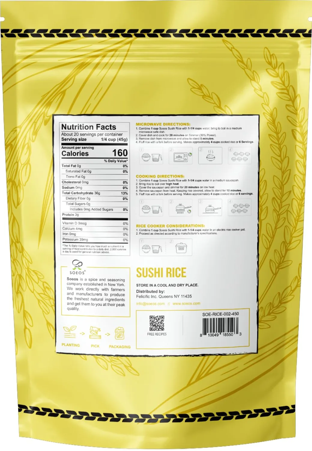 Soeos Sushi Rice, White Sticky California Rice, 2 LB (32 Ounce)