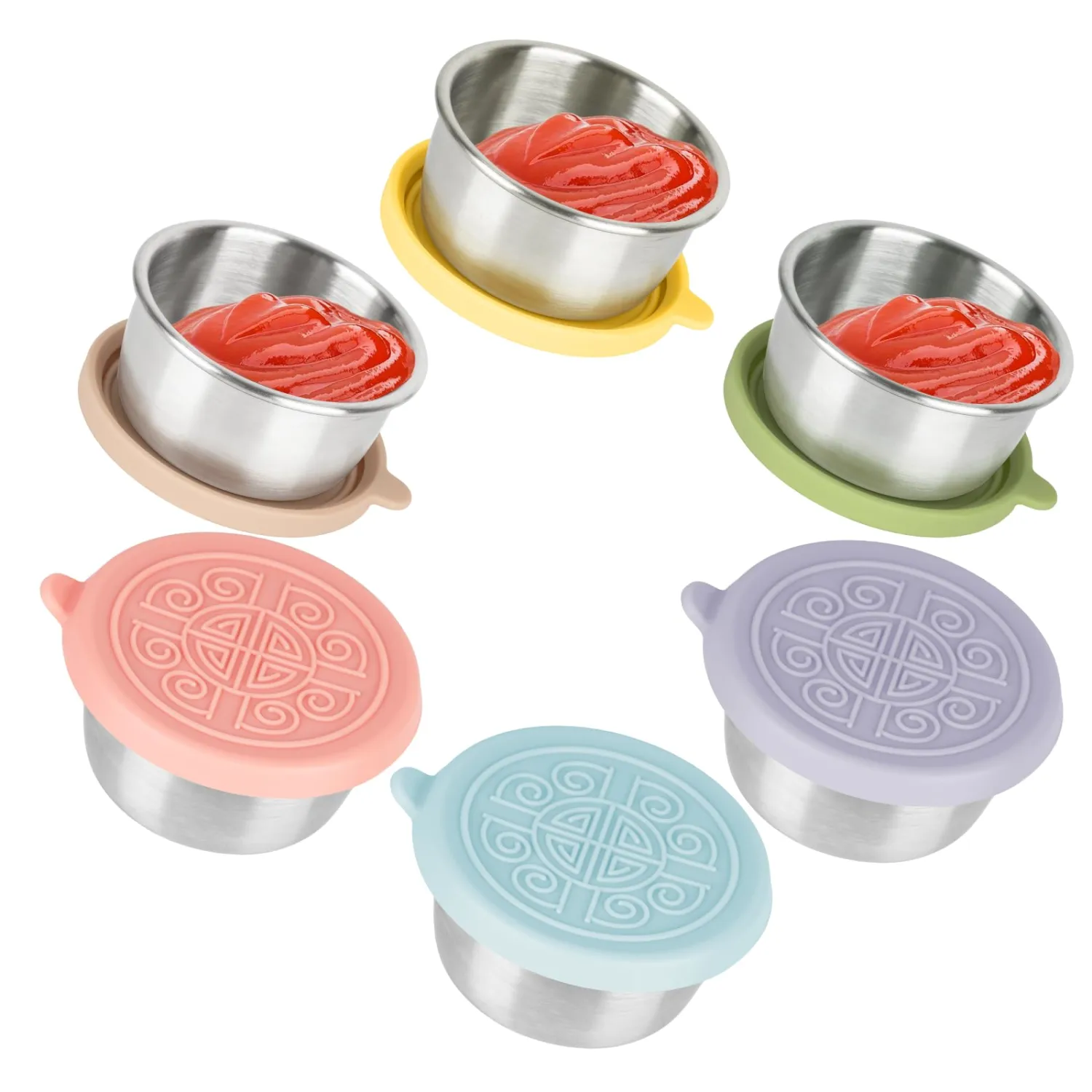 6pk 1.6oz Steel Condiment Cups with Lids, Reusable Sauce Cups