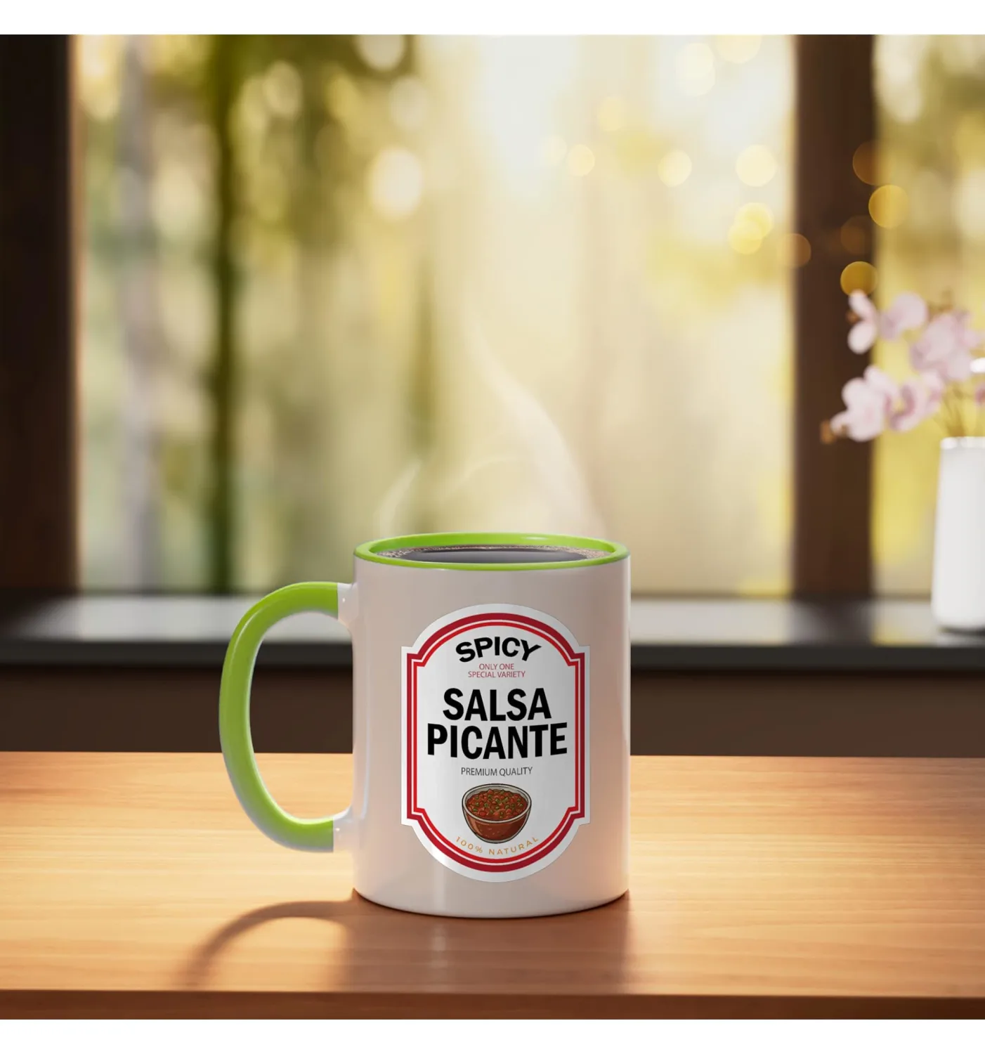 Salsa Picante DIY Halloween Funny Matching Costume Label Ceramic Mug, Light Green/White, 11oz
