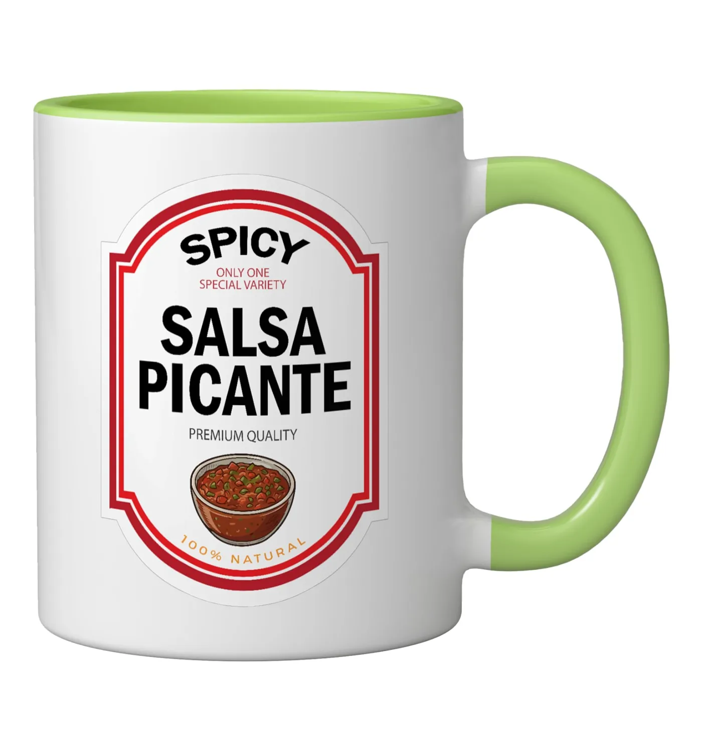 Salsa Picante DIY Halloween Funny Matching Costume Label Ceramic Mug, Light Green/White, 11oz