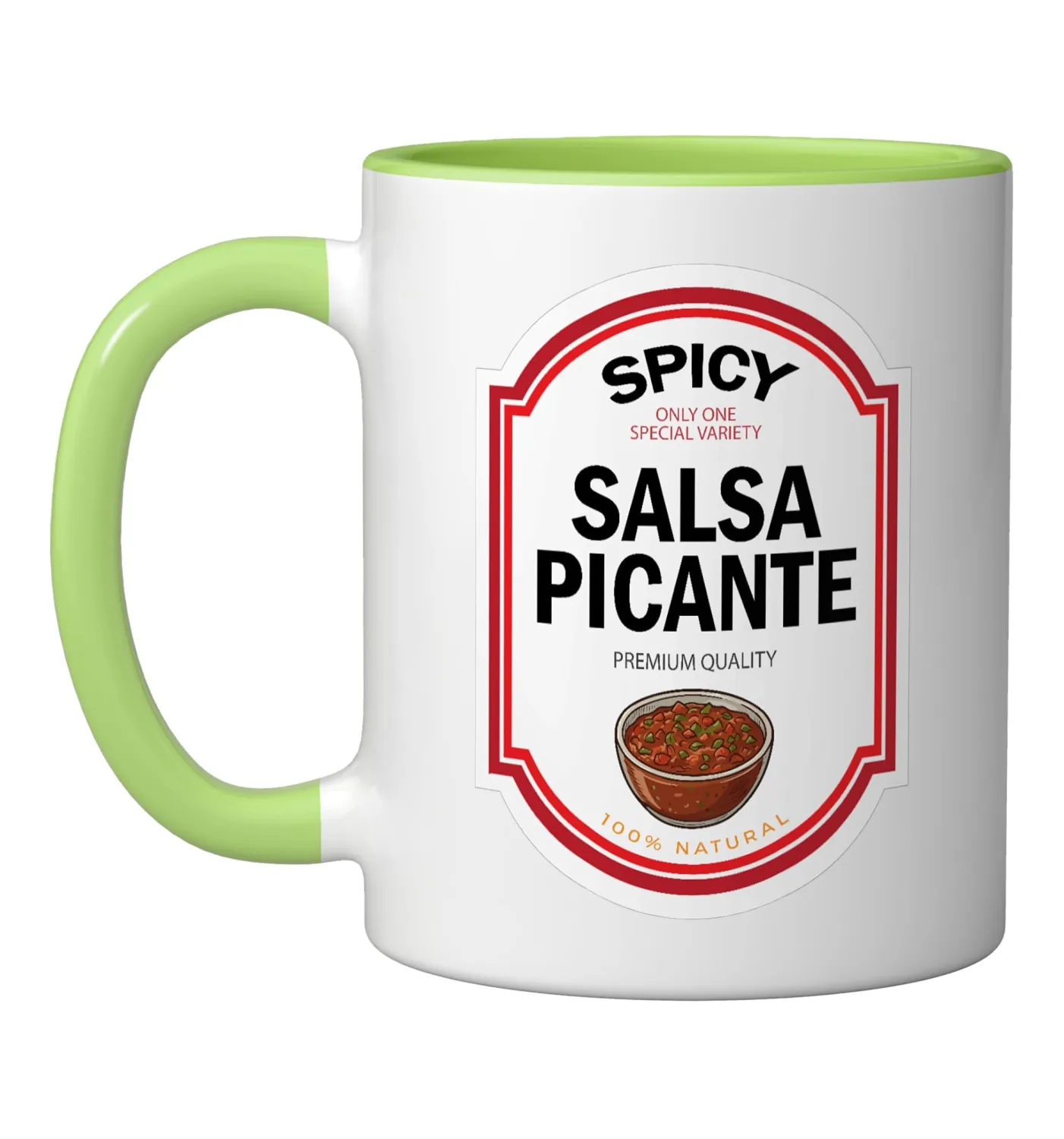 Salsa Picante DIY Halloween Funny Matching Costume Label Ceramic Mug, Light Green/White, 11oz