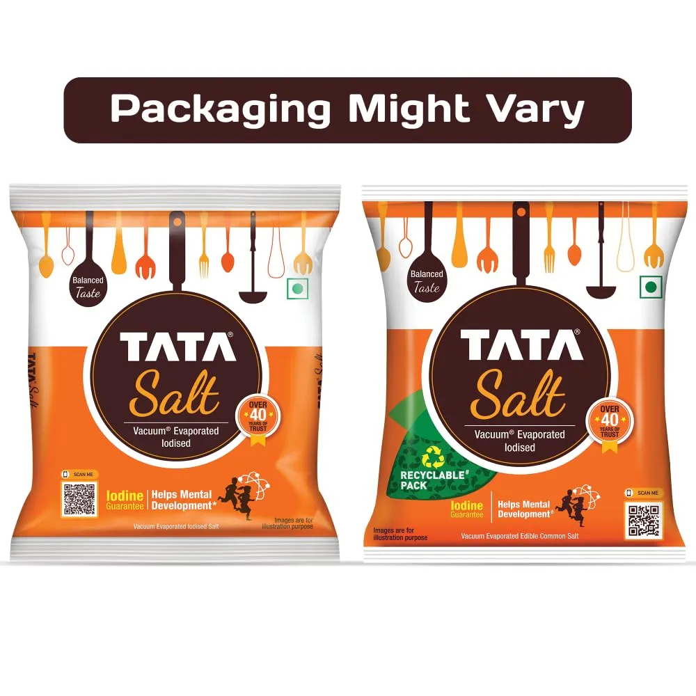 Tata Salt, 1 kg - (1000 grams pack) - 35.27 oz - India - Vacuum evaporated iodised salt - Vegetarian