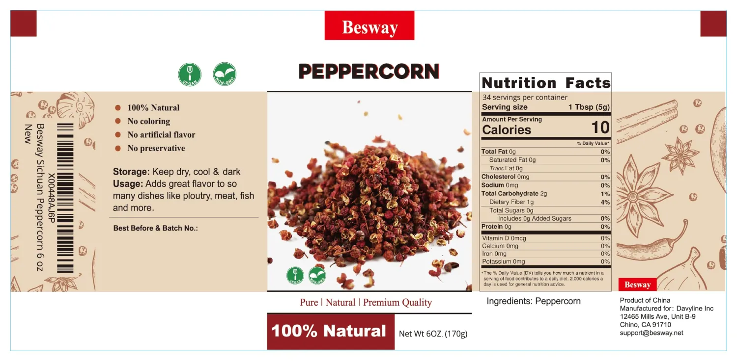 Besway Chinese Sichuan Peppercorns 6 oz (170 g) Whole Peppercorns