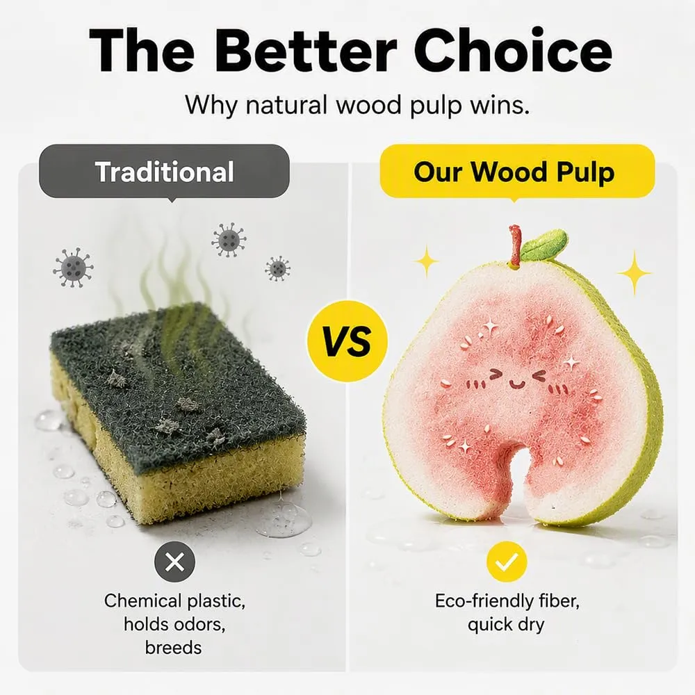 Non Scratch Scrub Sponge, Cellulose Kitchen Dish Sponge (6, B)