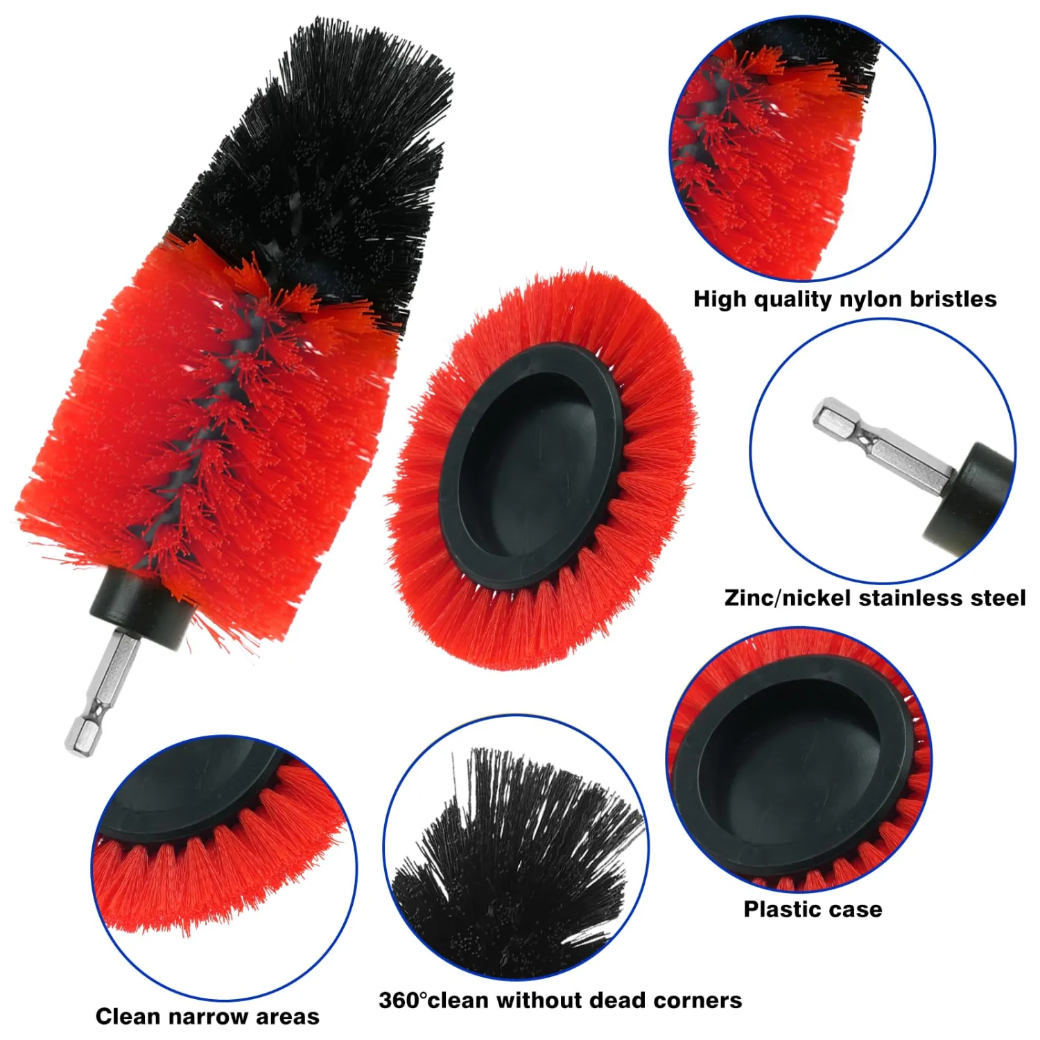 8 Pcs Drill Brush Attachment Set, Power Cleaning Scrub Brush Kit with Extend Long Attachment, All Purpose Drill Scrub Brushes for Car, Grout, Floor, Tub, Bathroom and Kitchen (red)