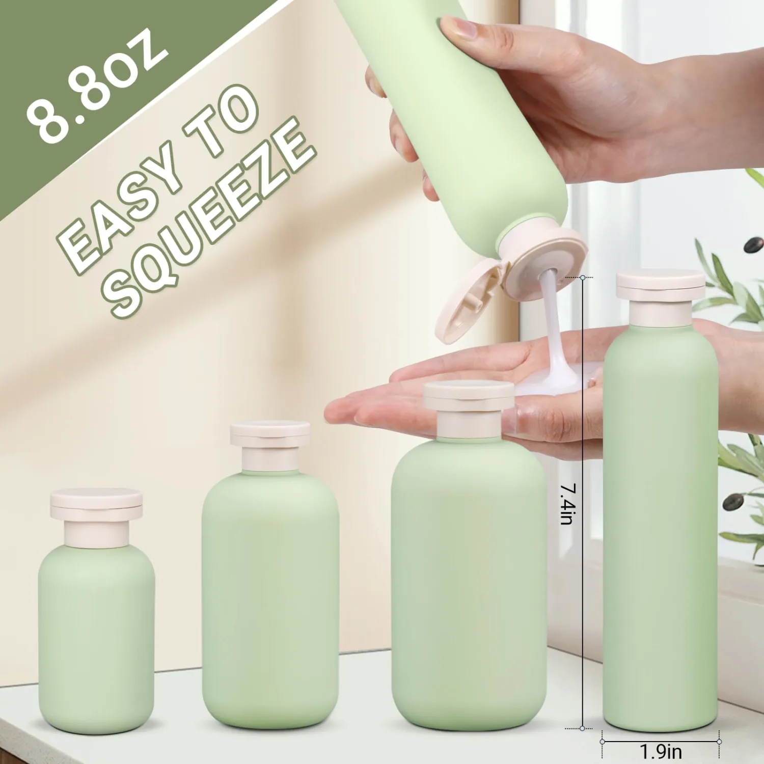 ASEVAT 8.8 oz Travel Refillable Shampoo Bottles, Plastic Empty Plastic Squeeze Bottles with Flip Cap, Travel Containers for Shampoo and Conditioner for Lotion, Cream and Liquids (4Pcs)