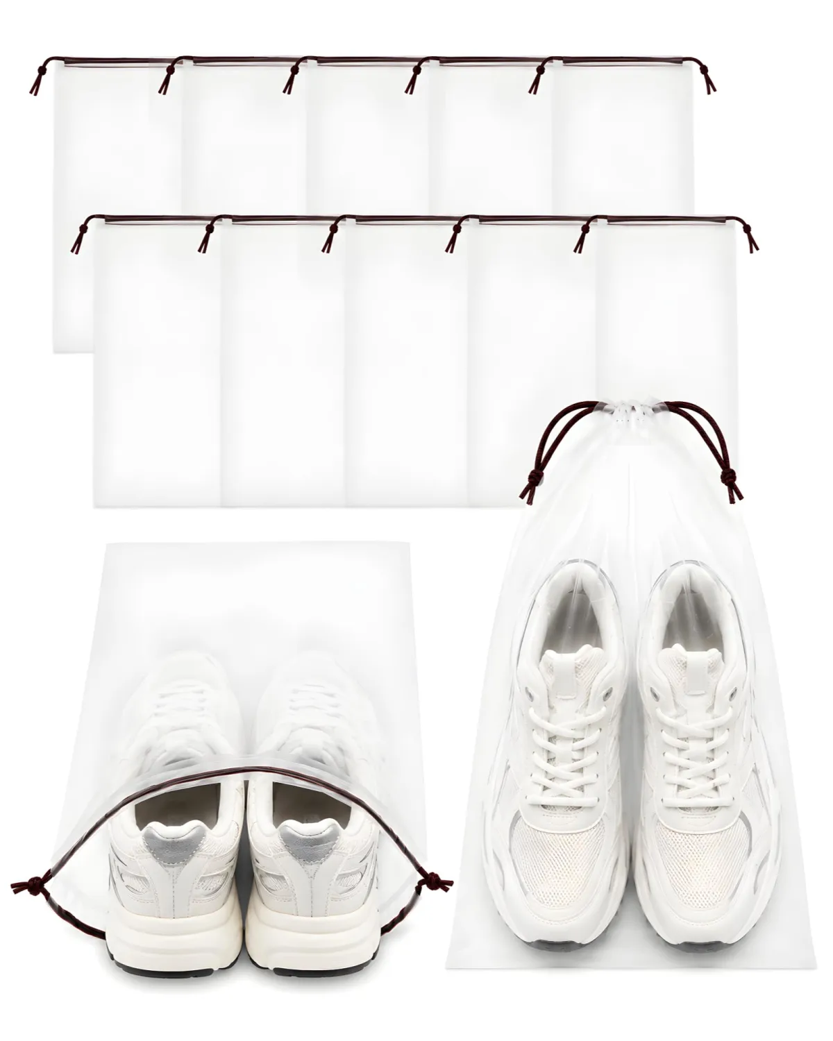 50 Pack Clear Shoe Bags 15.7x11.8 Drawstring Dustproof Travel Storage