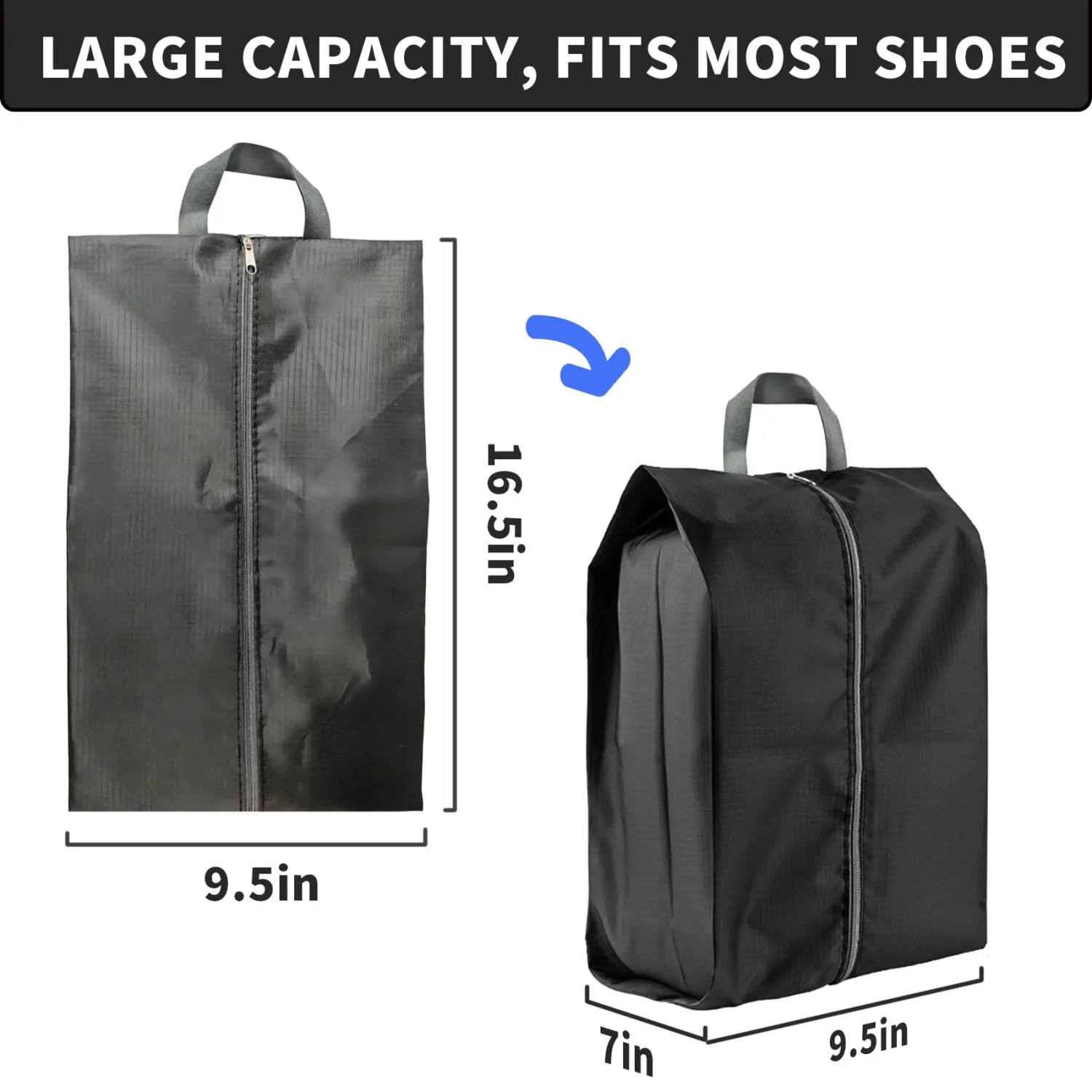 1 Pack Shoe Bags, Reusable Waterproof Shoe Bag for Travel, Gym, Sneaker Storage, Packing in Suitcase (1, Black)