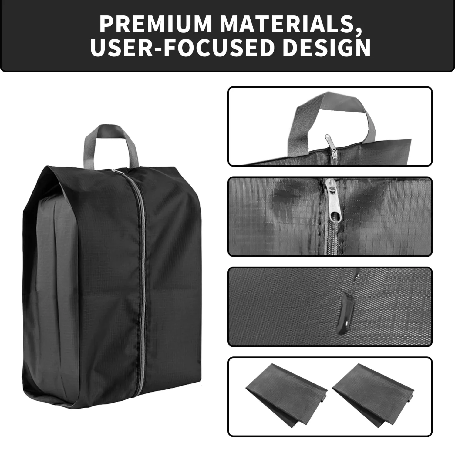 1 Pack Shoe Bags, Reusable Waterproof Shoe Bag for Travel, Gym, Sneaker Storage, Packing in Suitcase (1, Black)