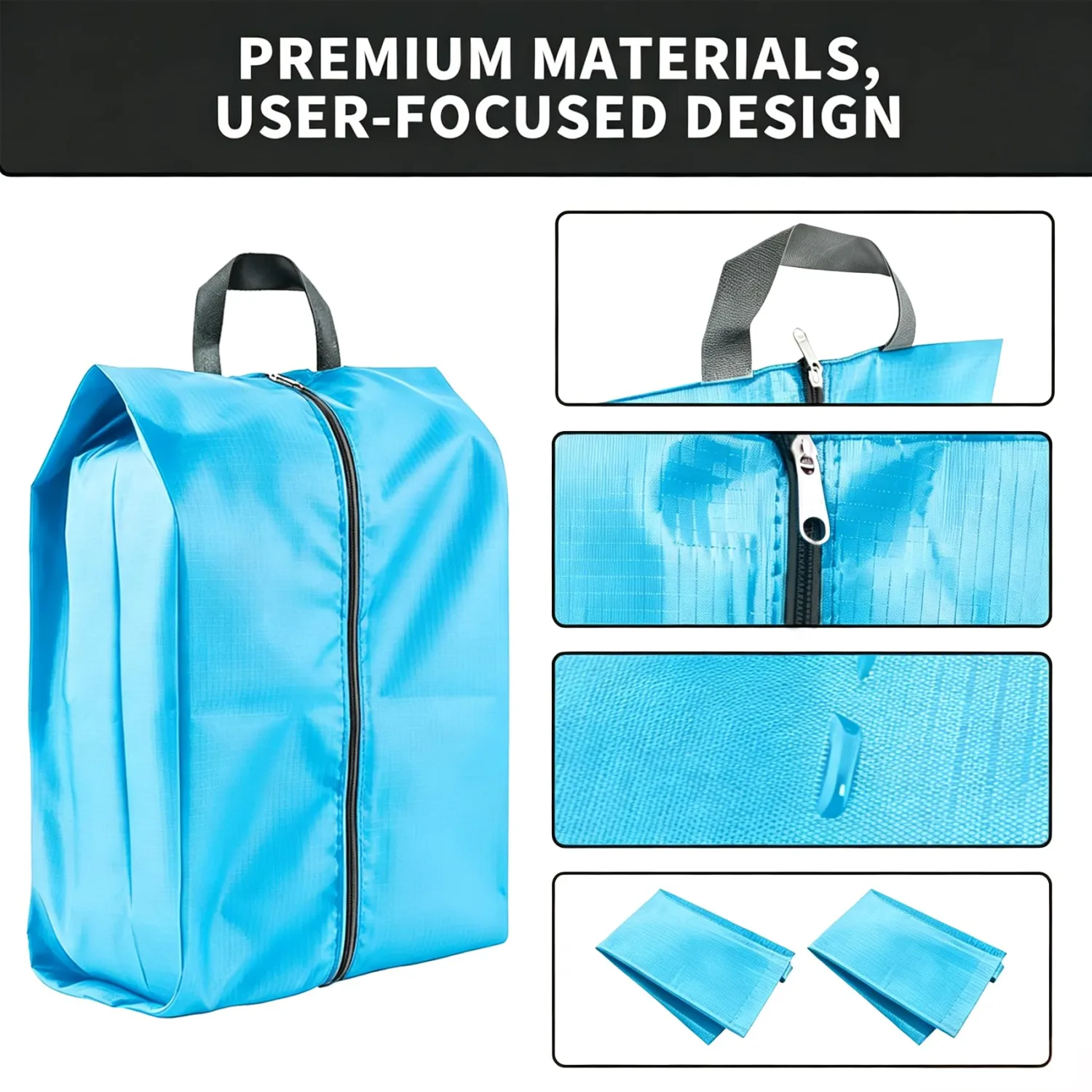 2 Pack Shoe Bags, Reusable Waterproof Shoe Bag for Travel, Gym, Sneaker Storage, Packing in Suitcase (2, Blue)