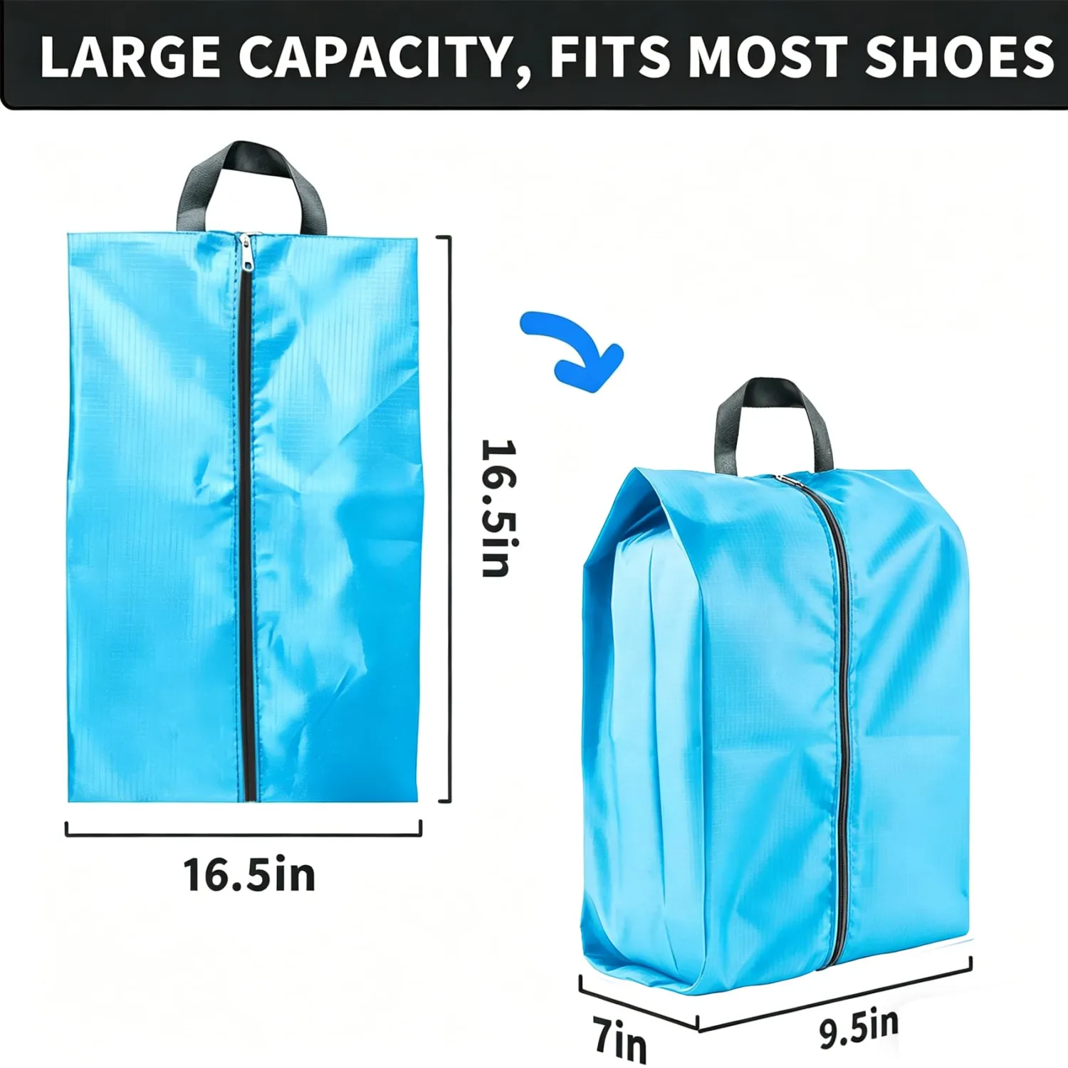2 Pack Shoe Bags, Reusable Waterproof Shoe Bag for Travel, Gym, Sneaker Storage, Packing in Suitcase (2, Blue)