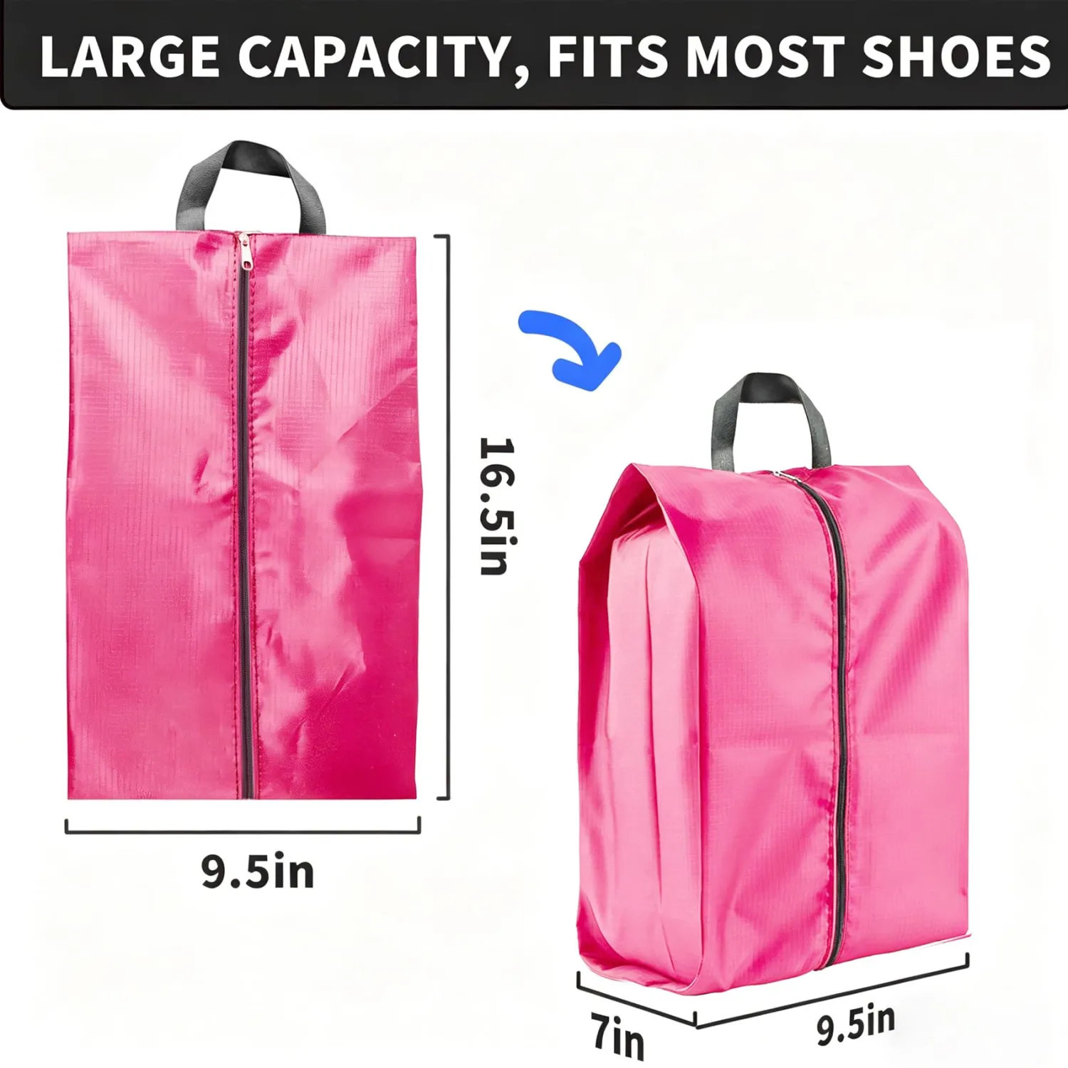 2 Pack Shoe Bags, Reusable Waterproof Shoe Bag for Travel, Gym, Sneaker Storage, Packing in Suitcase (2, Pink)