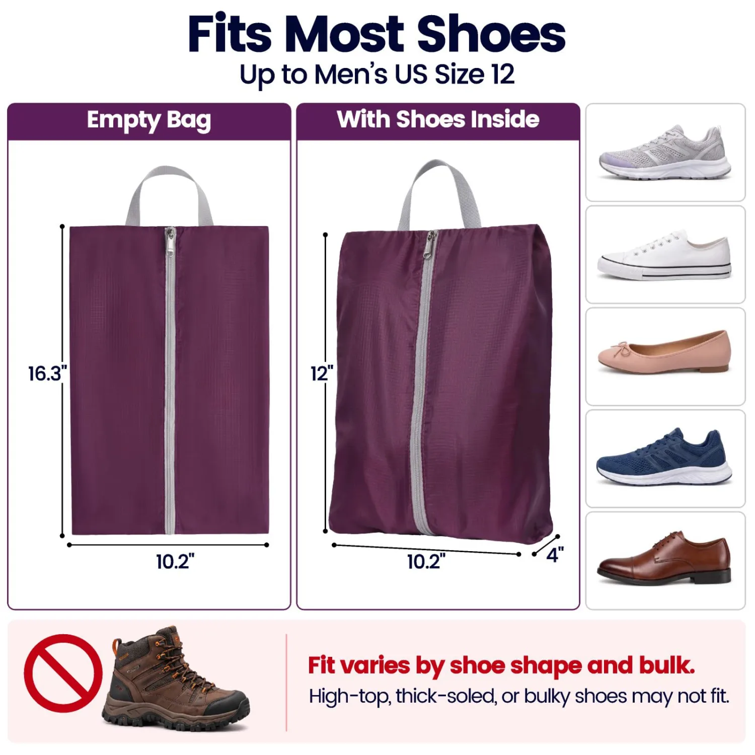 Cambond Shoe Bags for Travel - 4 Pack Travel Shoe Bags for Suitcase Purple