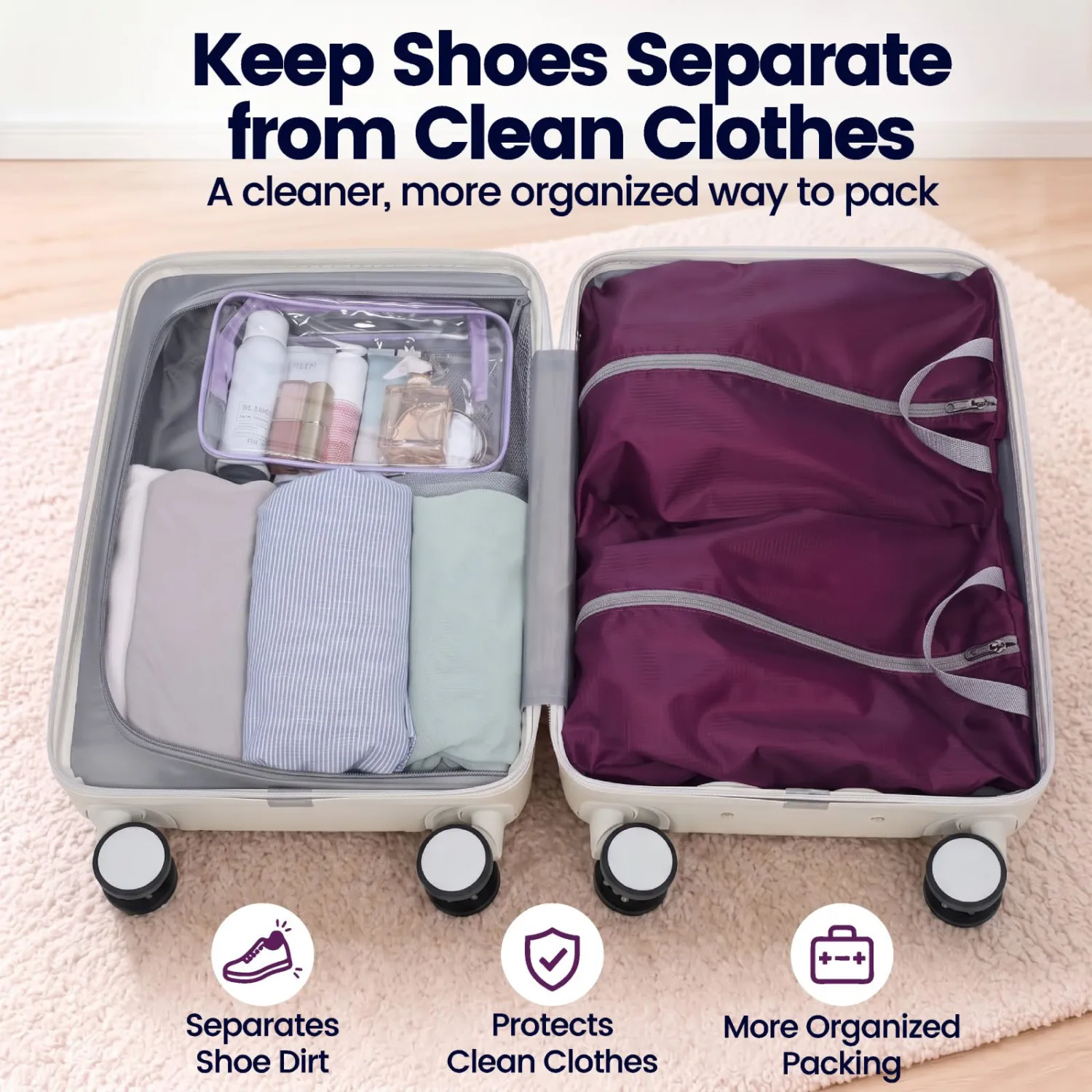 Cambond Shoe Bags for Travel - 4 Pack Travel Shoe Bags for Suitcase Purple