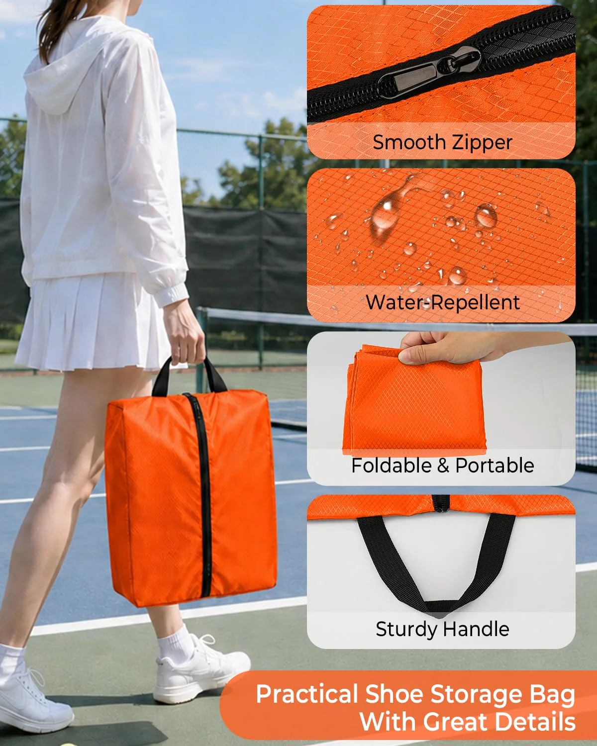 Teskyer 3 Pack Shoe Bags for Travel with Zipper Closure, Orange
