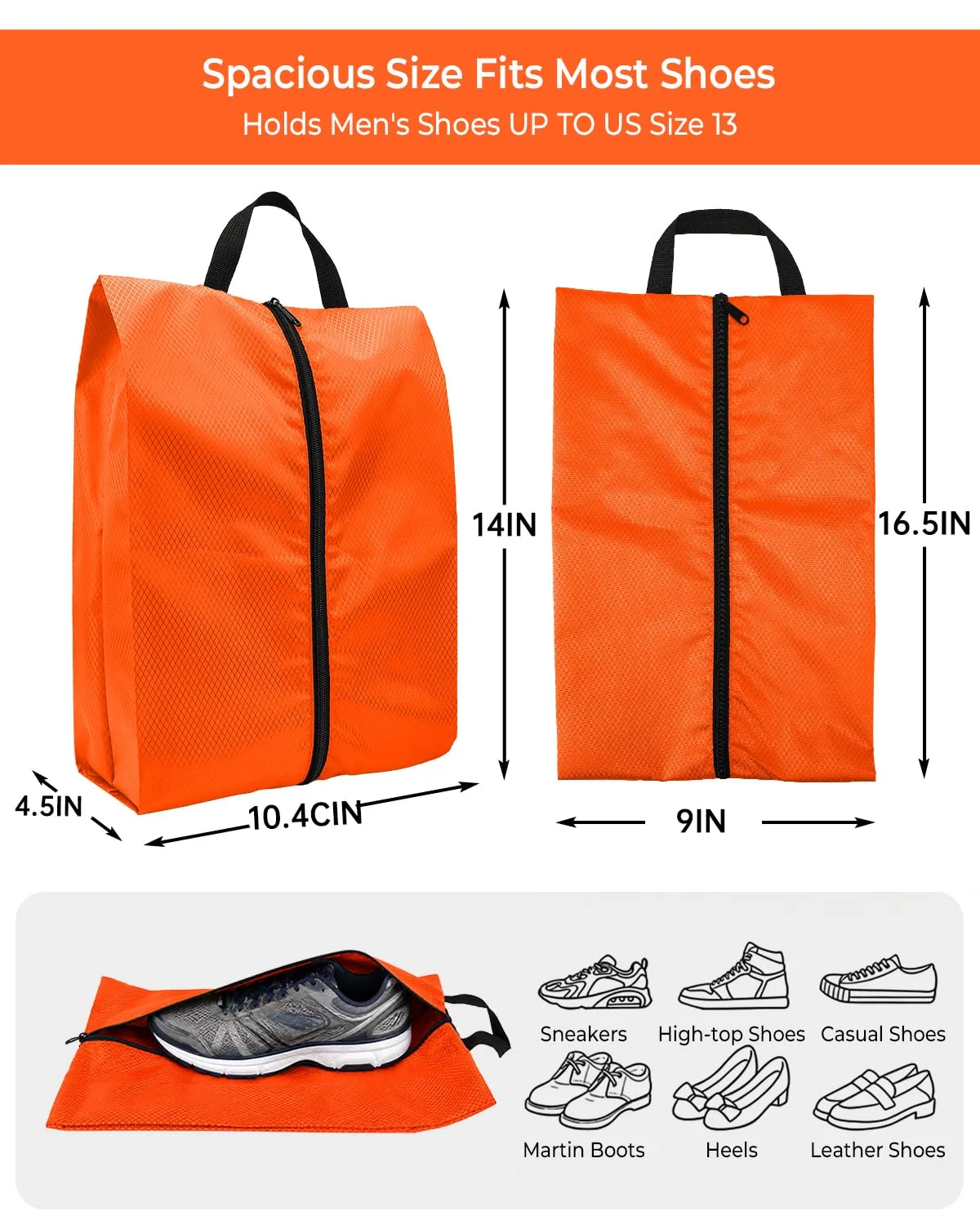 Teskyer 3 Pack Shoe Bags for Travel with Zipper Closure, Orange