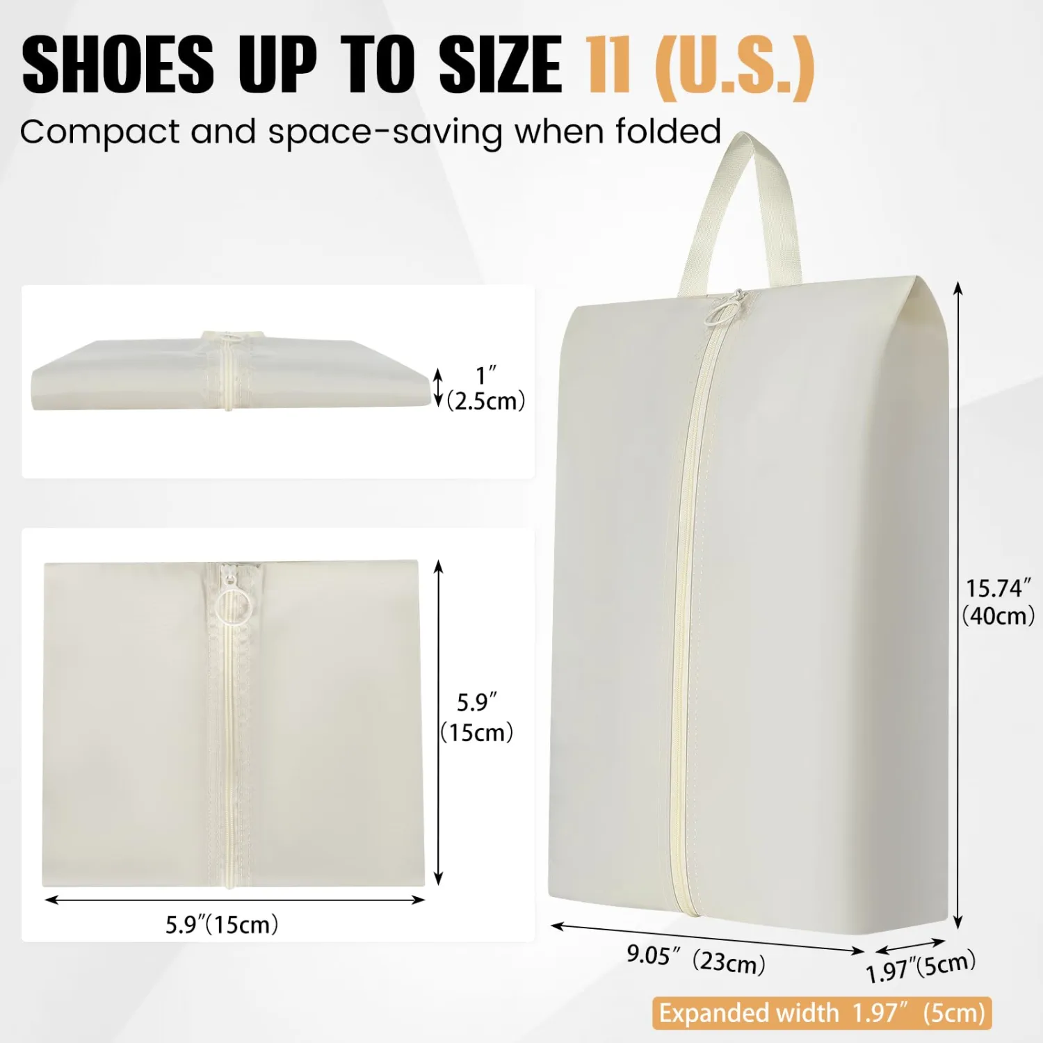 Shoe Bags for Travel - Set of 2 Oxford Fabric Shoe Bags, Multi-Functional Dust-Proof and Waterproof with Zipper Men & Women Travel Shoe Bag (Beige)