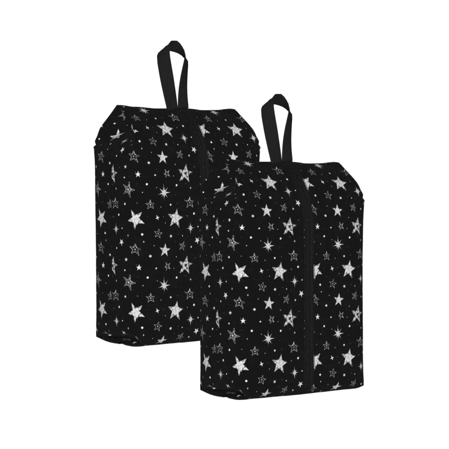 Cute Doodle Stars Travel Shoe Bag for Men & Women, Waterproof Shoe Storage Organizer with Zipper, Portable Shoe Pouch for Sneakers, Heels, Sandals, Gym & Travel Luggage 2PCS