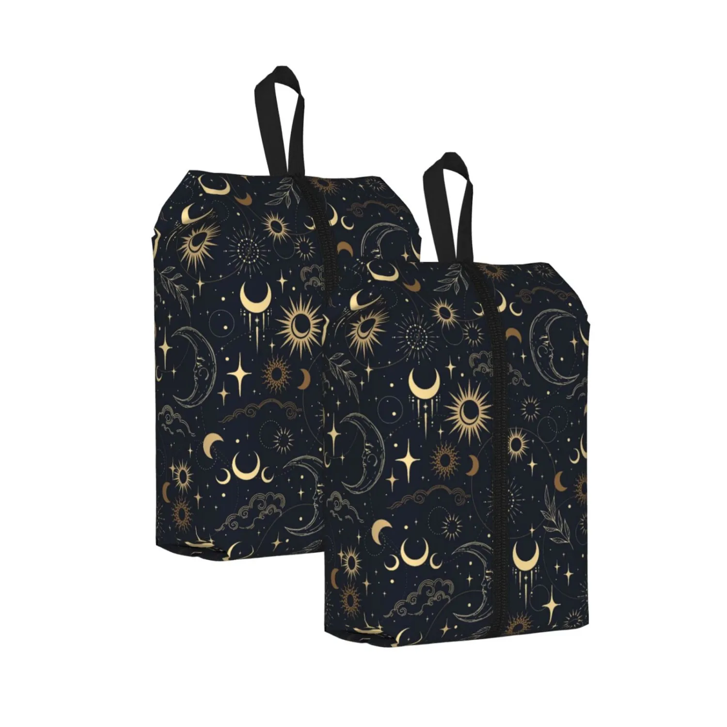Boho Magic Celestial Travel Shoe Bag for Men & Women, Waterproof Shoe Storage Organizer with Zipper, Portable Shoe Pouch for Sneakers, Heels, Sandals, Gym & Travel Luggage 2PCS