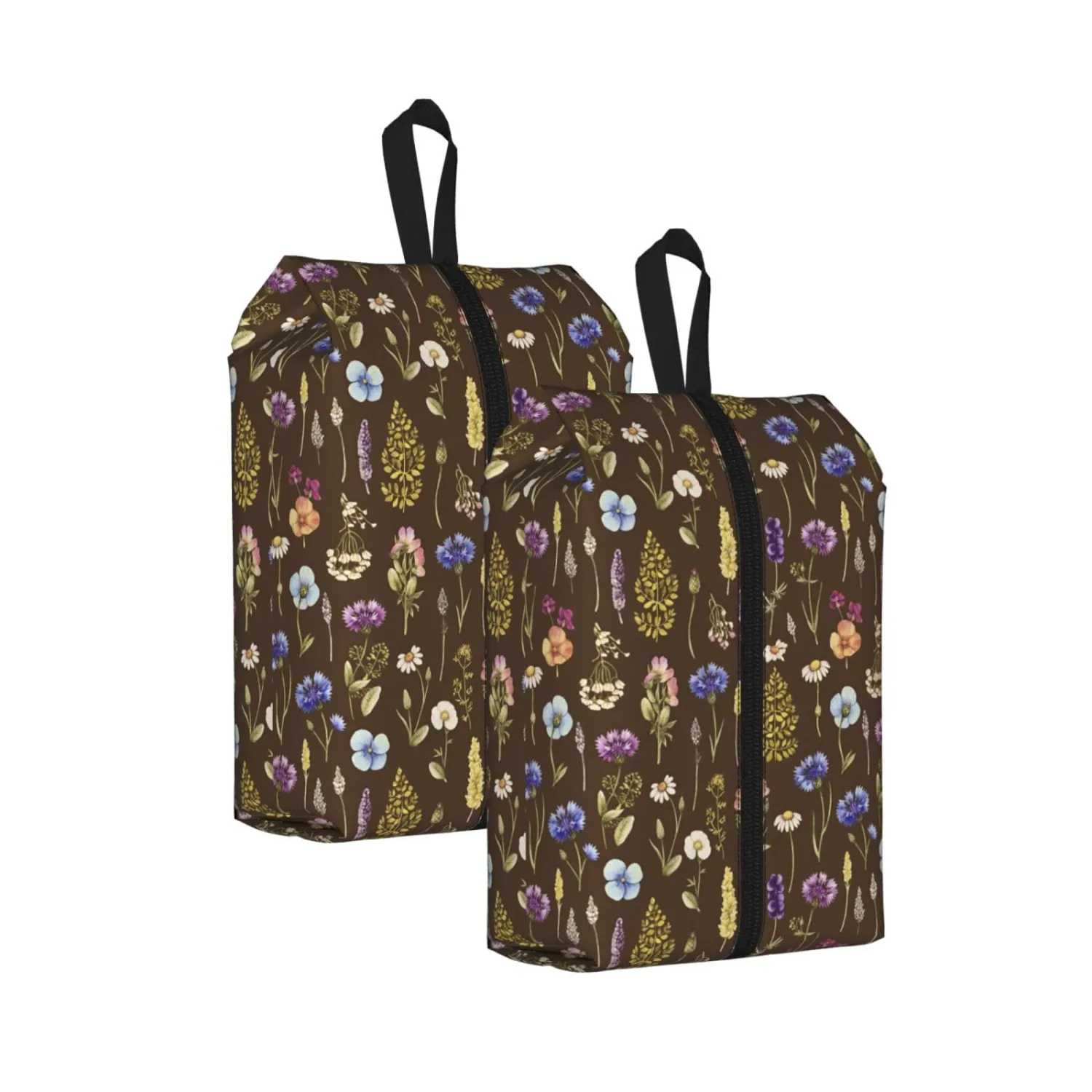 Vintage Botanical Cornflower Daisy Travel Shoe Bag for Men & Women, Waterproof Shoe Storage Organizer with Zipper, Portable Shoe Pouch for Sneakers, Heels, Sandals, Gym & Travel Luggage 2PCS