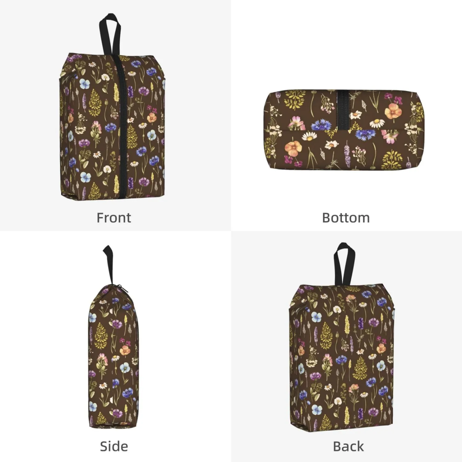 Vintage Botanical Cornflower Daisy Travel Shoe Bag for Men & Women, Waterproof Shoe Storage Organizer with Zipper, Portable Shoe Pouch for Sneakers, Heels, Sandals, Gym & Travel Luggage 2PCS