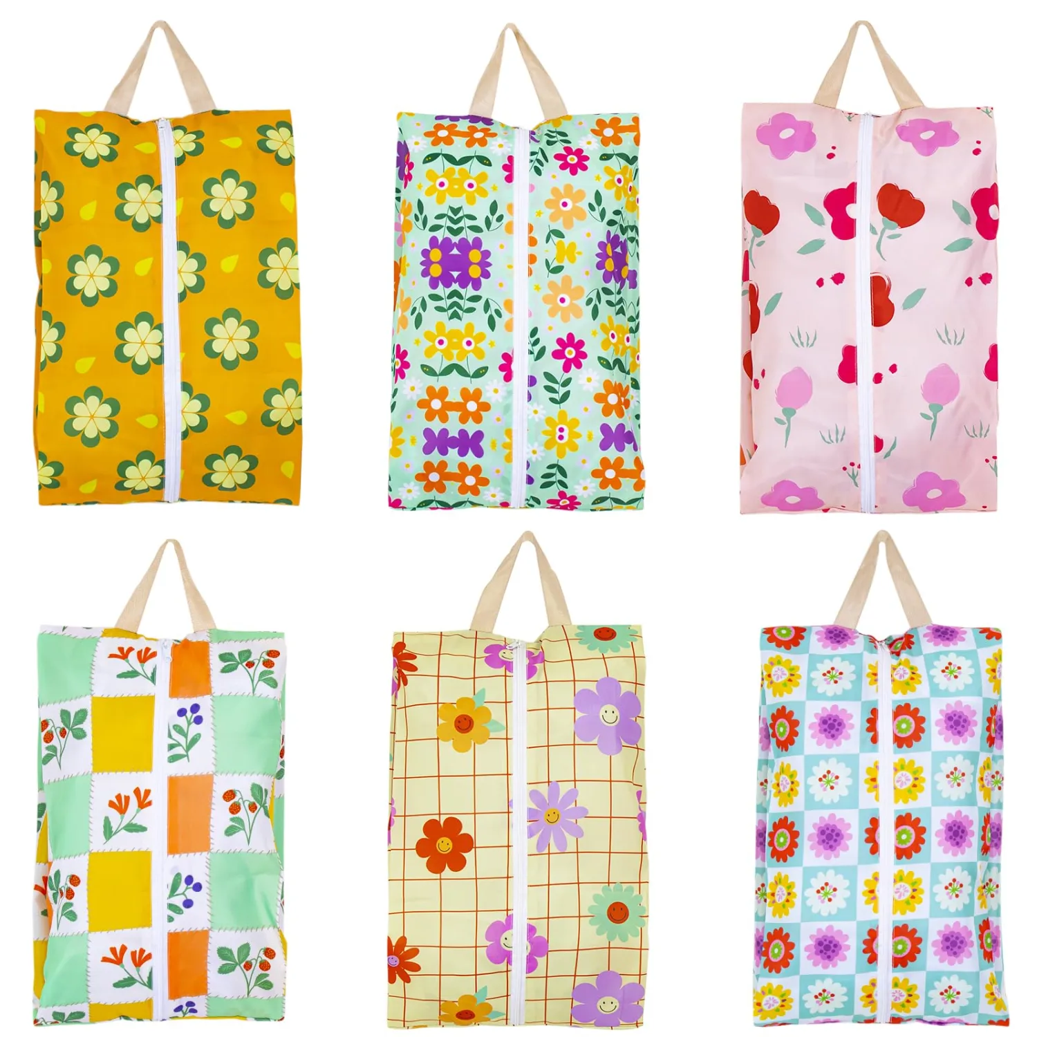LOLOMLO 6 Pcs Shoe Bags for Travel, Water-Resistant Shoe Organizer with Zipper, Portable Pouch for Luggage, Fits Men Women Kids, Oxford Fabric Storage for Gym Camp Dorm
