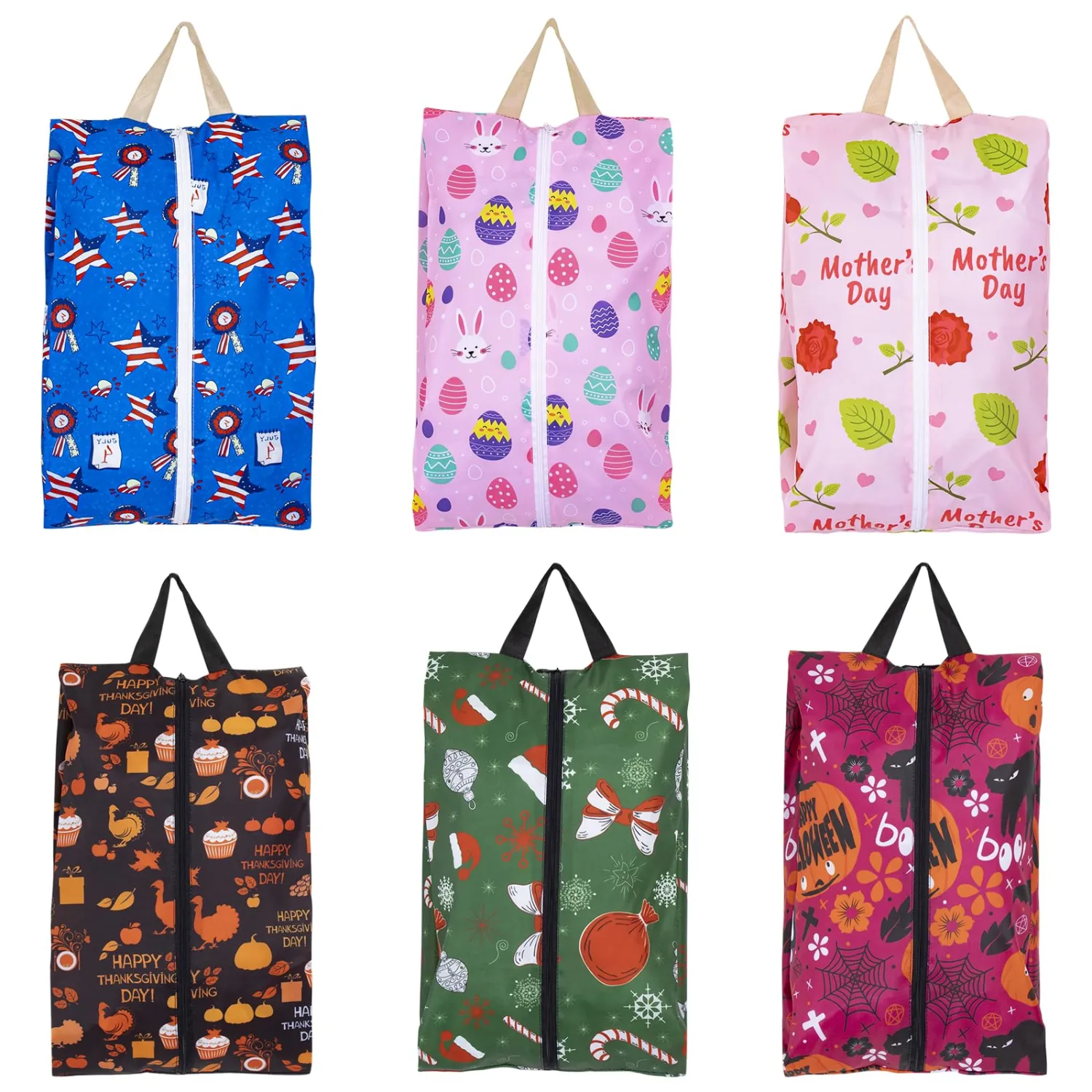 LOLOMLO 6 Pcs Shoe Bags for Travel, Water-Resistant Shoe Organizer with Zipper, Portable Pouch for Luggage, Fits Men Women Kids, Oxford Fabric Storage for Gym Camp Dorm