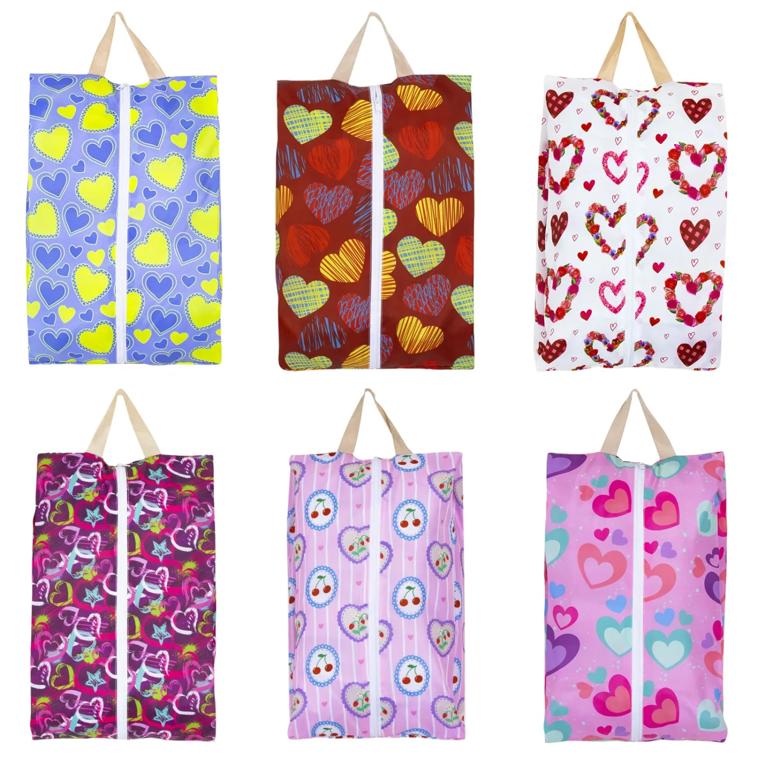 LOLOMLO 6 Pcs Shoe Bags for Travel, Water-Resistant Shoe Organizer with Zipper, Portable Pouch for Luggage, Fits Men Women Kids, Oxford Fabric Storage for Gym Camp Dorm