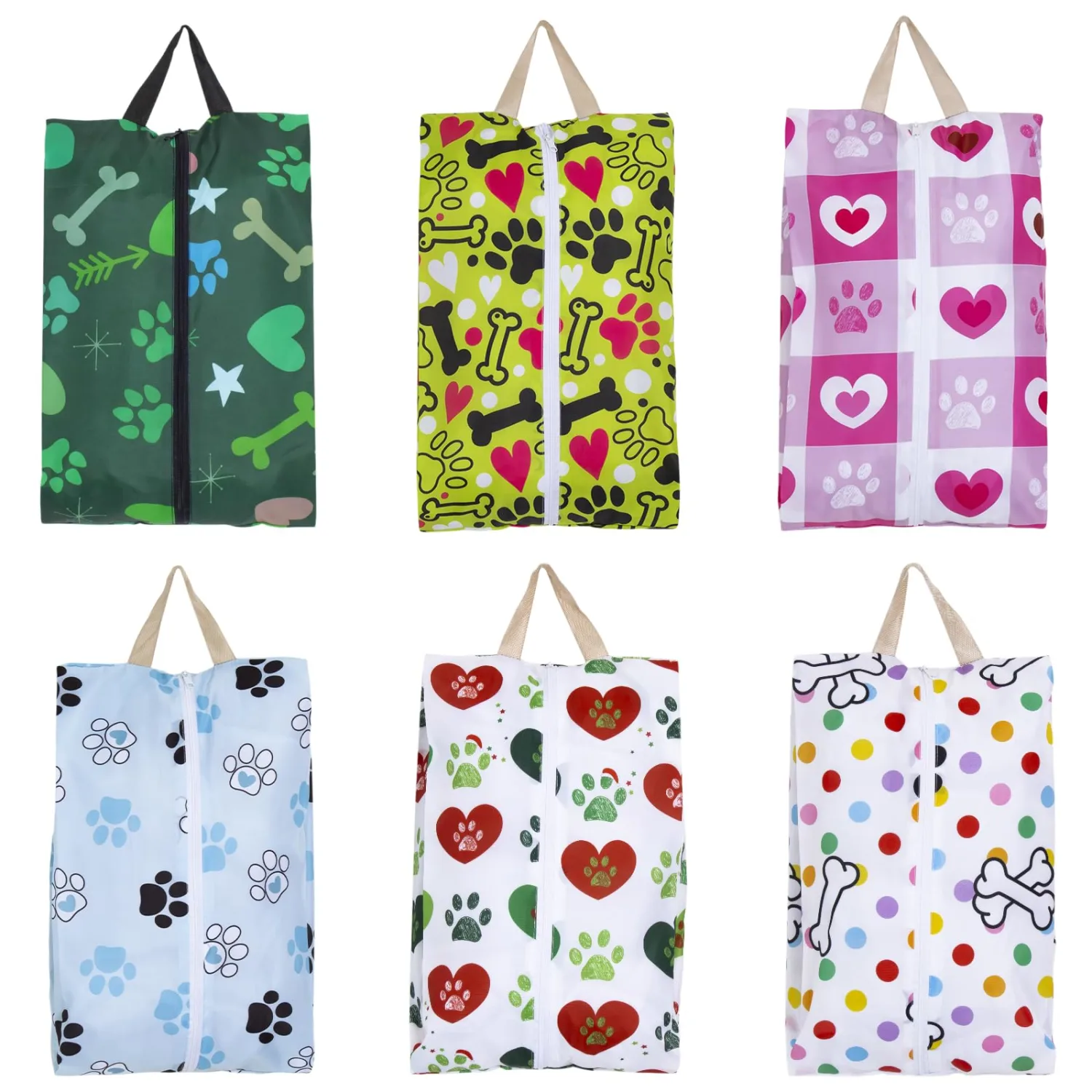 LOLOMLO 6 Pcs Shoe Bags for Travel, Water-Resistant Shoe Organizer with Zipper, Portable Pouch for Luggage, Fits Men Women Kids, Oxford Fabric Storage for Gym Camp Dorm