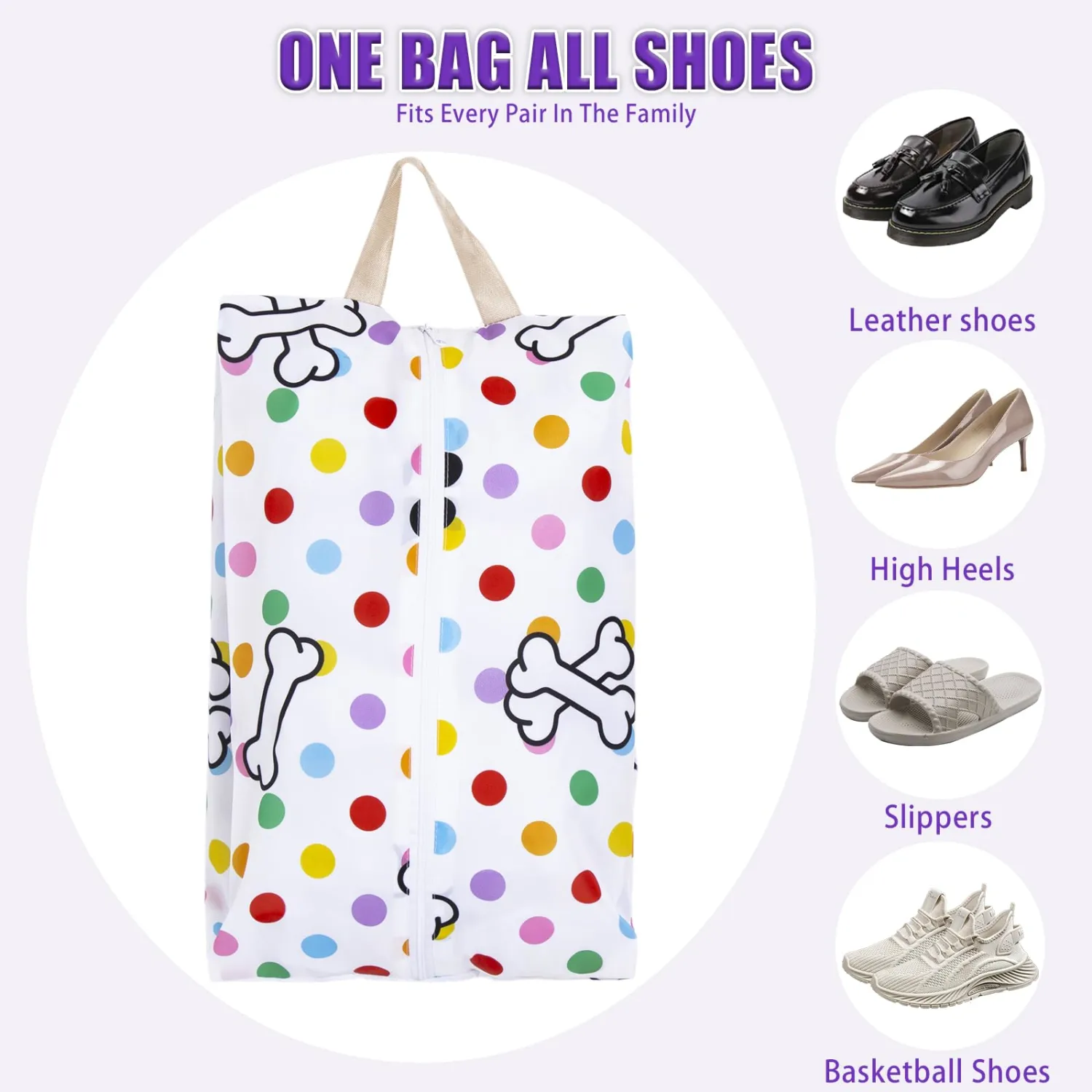 LOLOMLO 6 Pcs Shoe Bags for Travel, Water-Resistant Shoe Organizer with Zipper, Portable Pouch for Luggage, Fits Men Women Kids, Oxford Fabric Storage for Gym Camp Dorm
