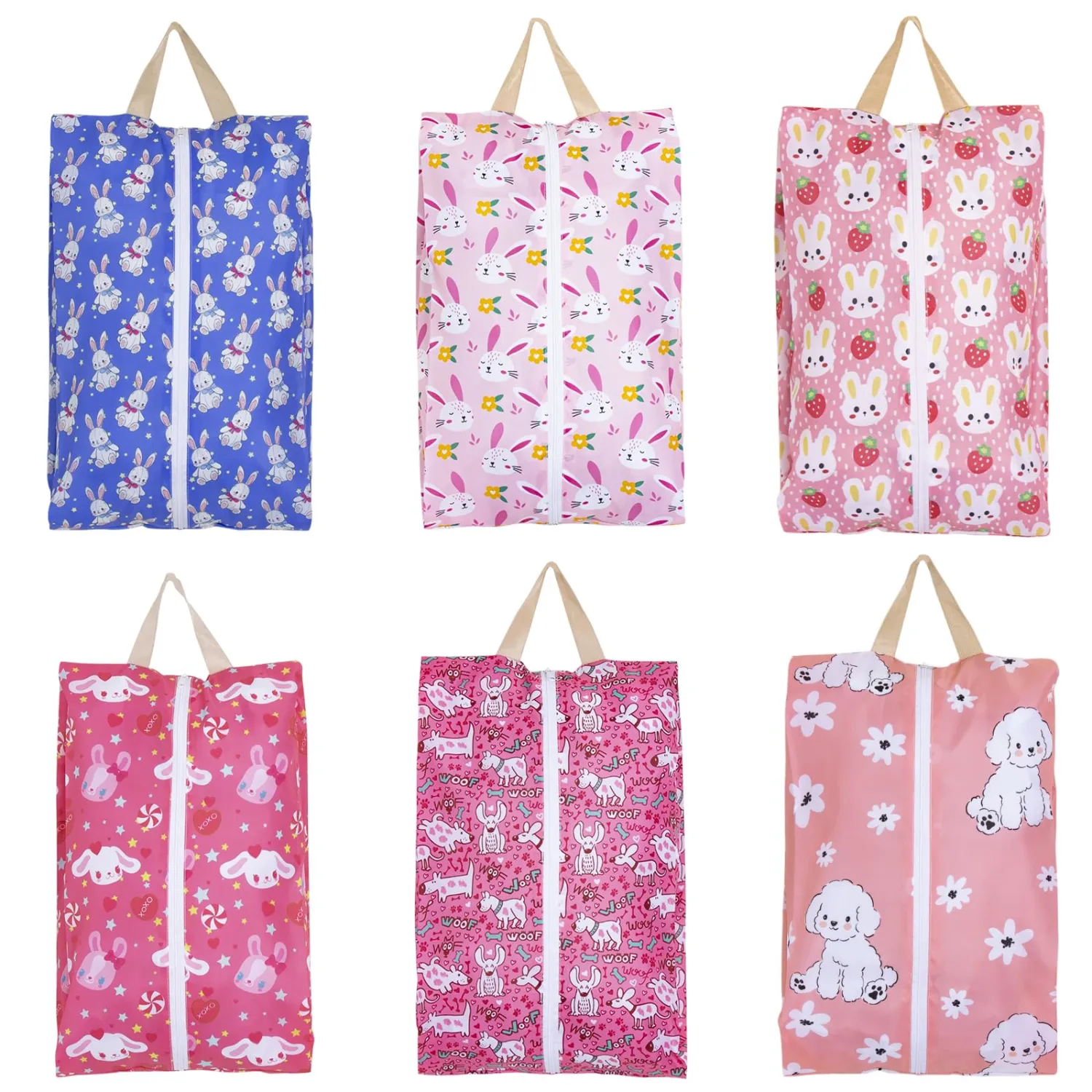 LOLOMLO 6 Pcs Shoe Bags for Travel, Water-Resistant Shoe Organizer with Zipper, Portable Pouch for Luggage, Fits Men Women Kids, Oxford Fabric Storage for Gym Camp Dorm